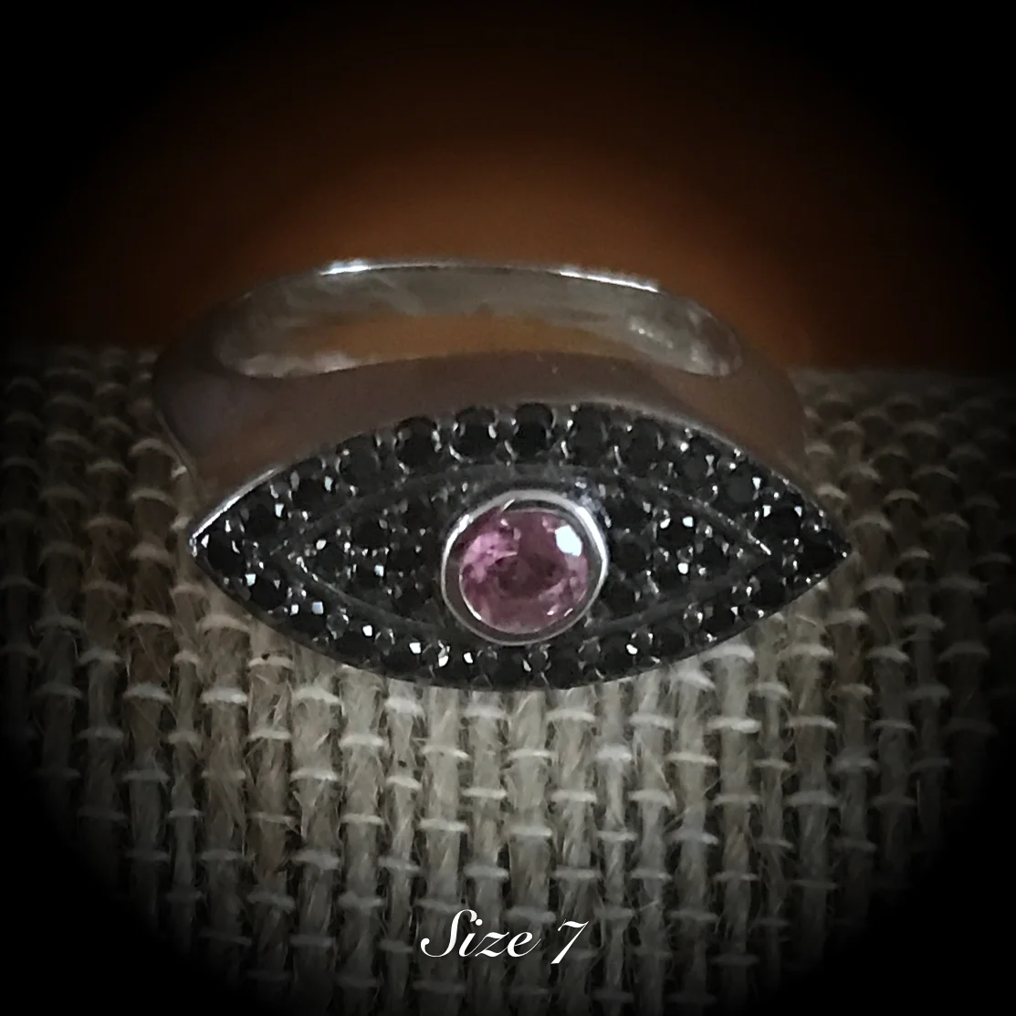 Pink Peridot & Black Spinel ring