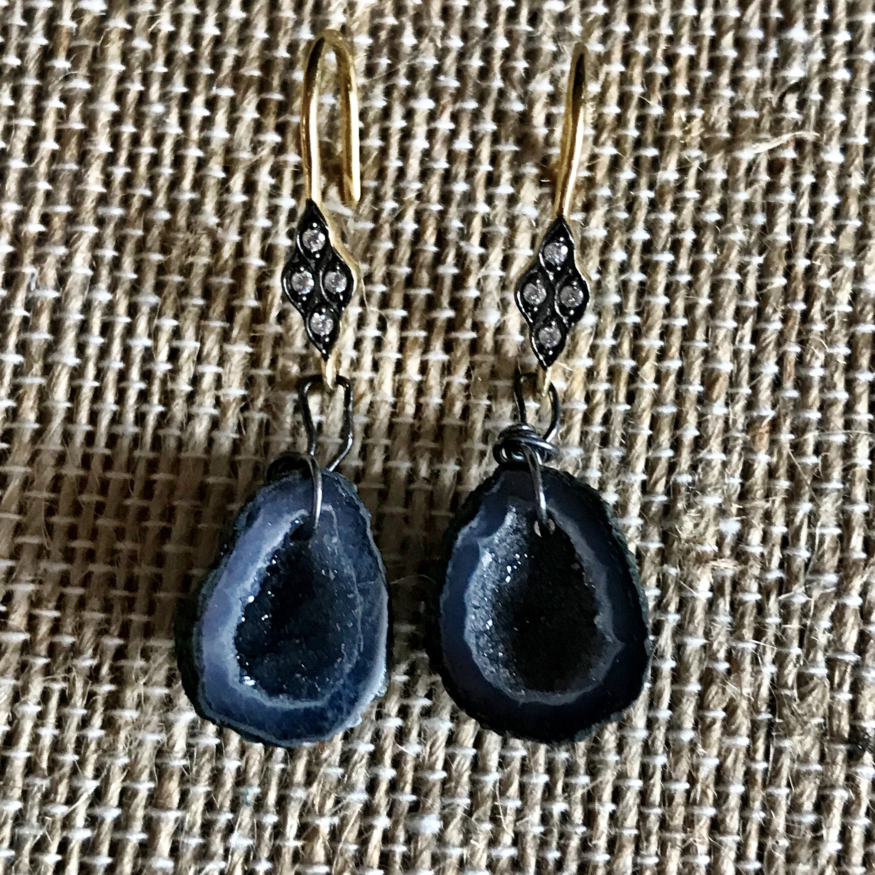 Raw black druzy geode dangle