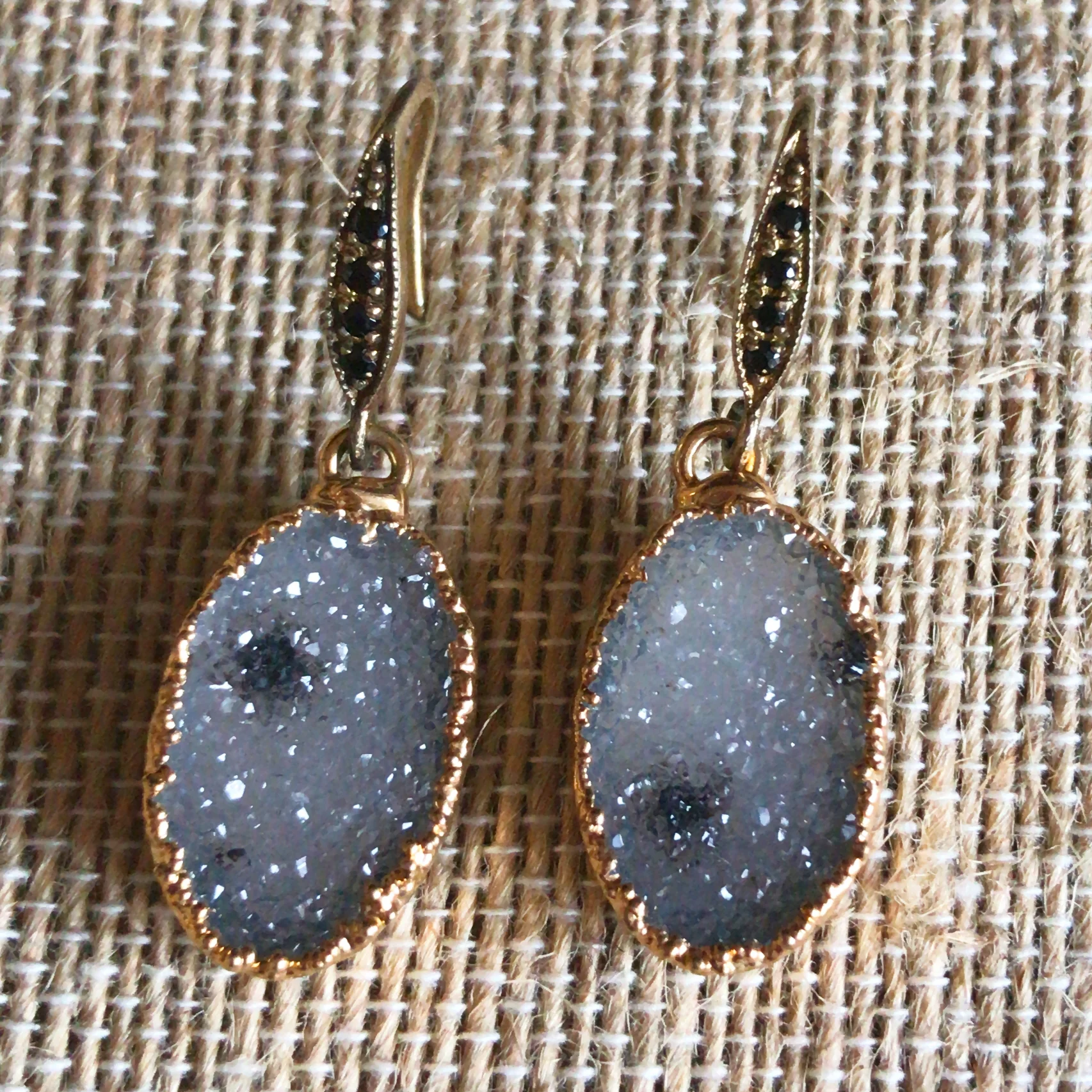 Oval bi color druzy dangle ear rings