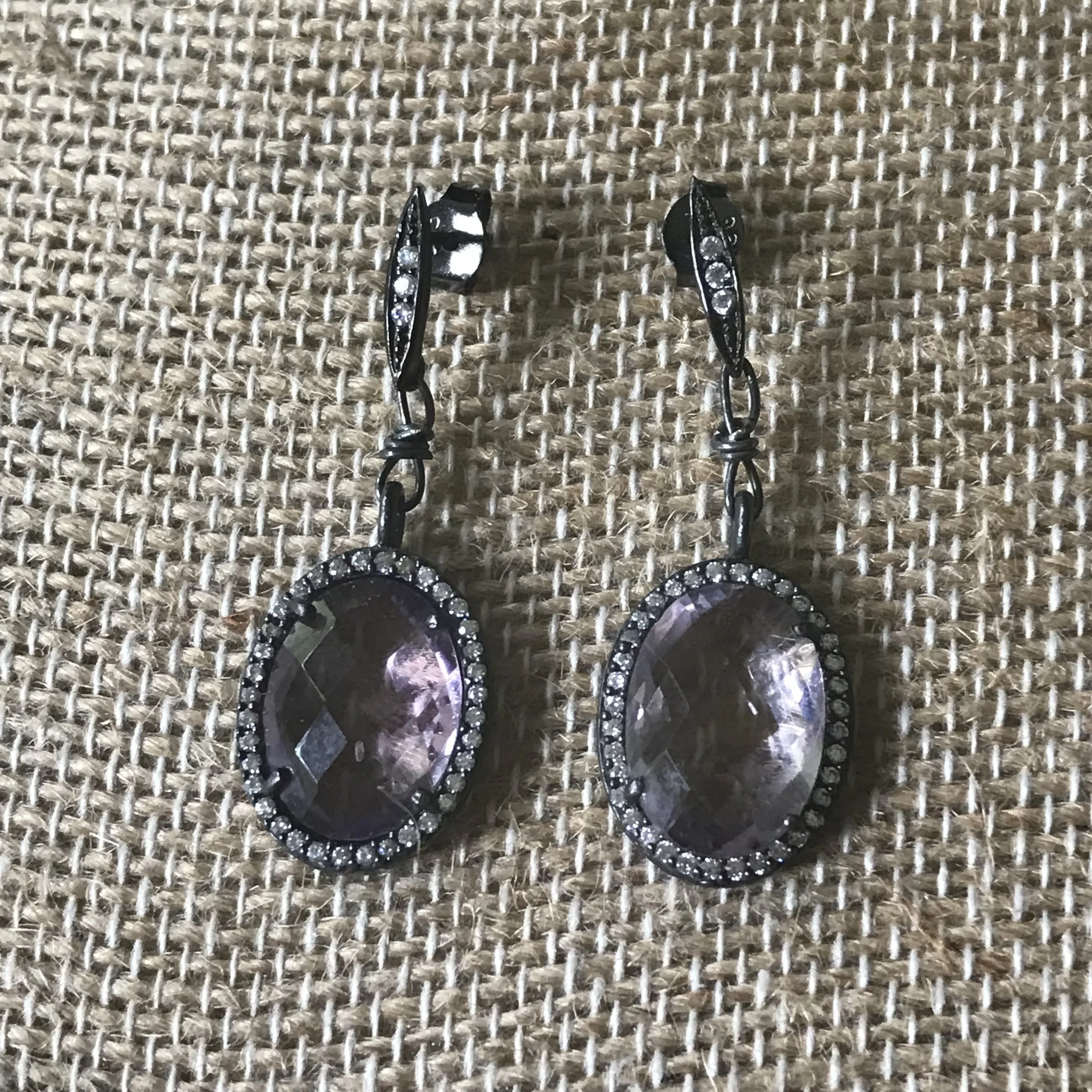 Amethyst Drop Ear Ring w/ Blackened silver