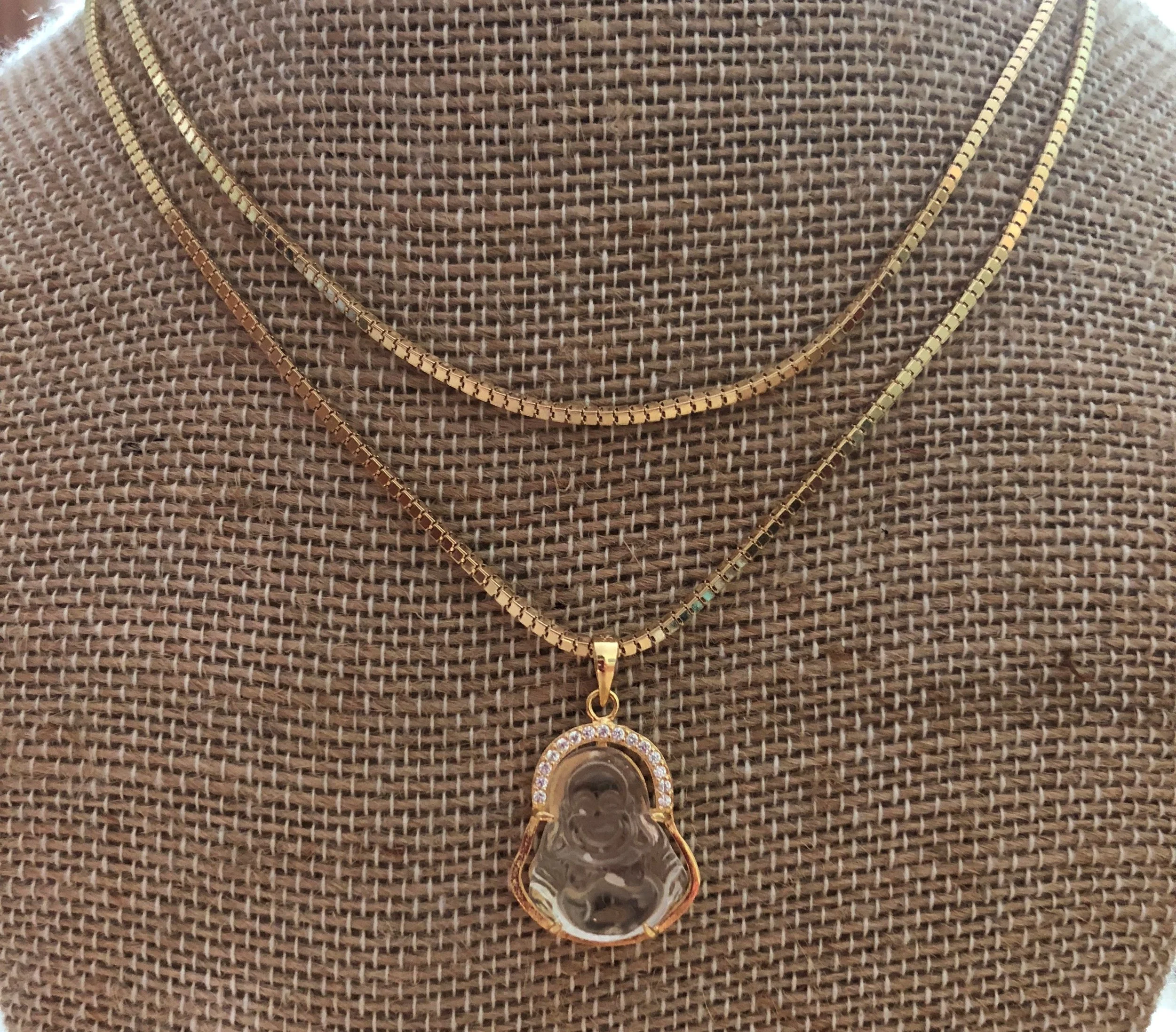 Crystal Bhudda on 30" vermeil chain