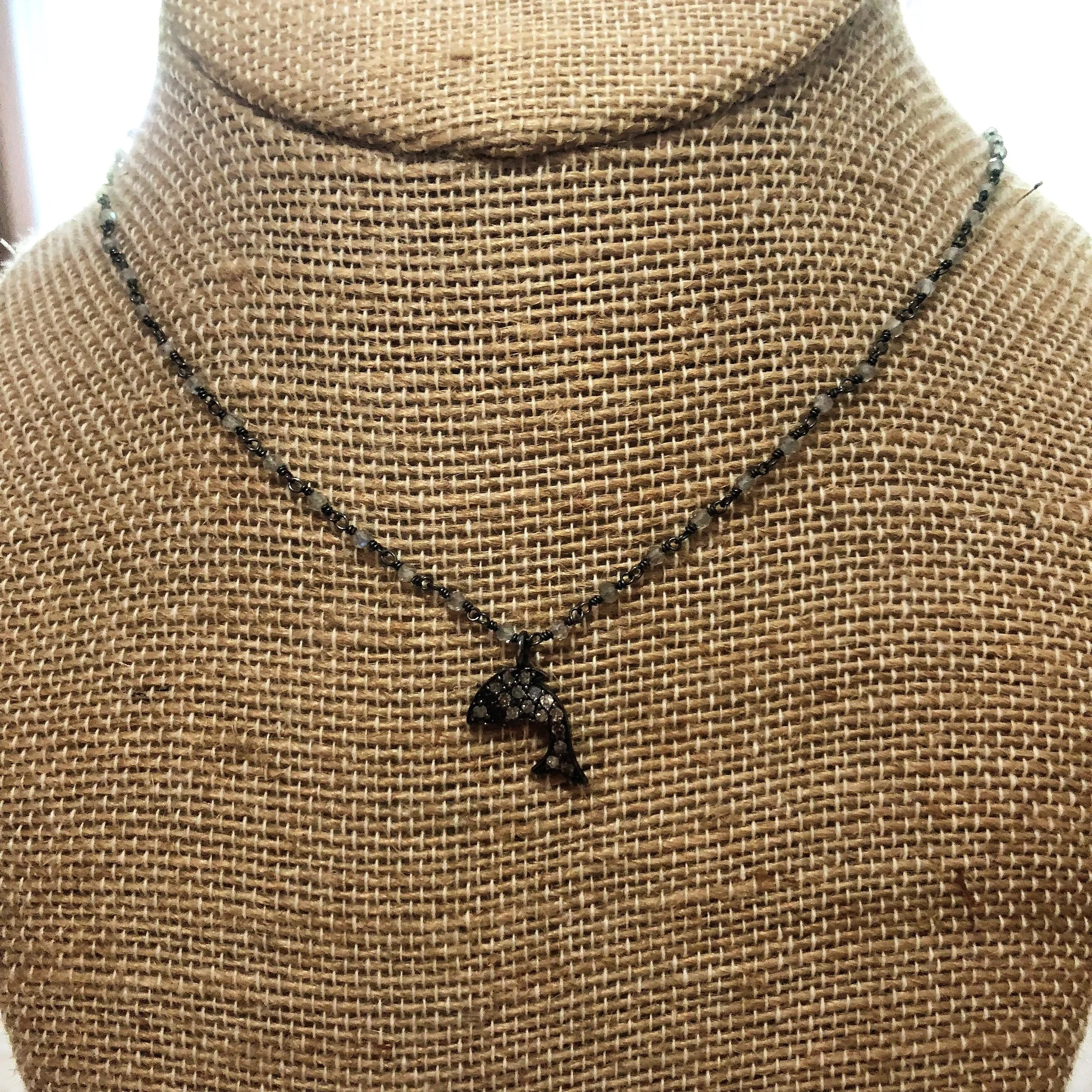 Diamond dolphin on Labradorite/Sterling Silver chain