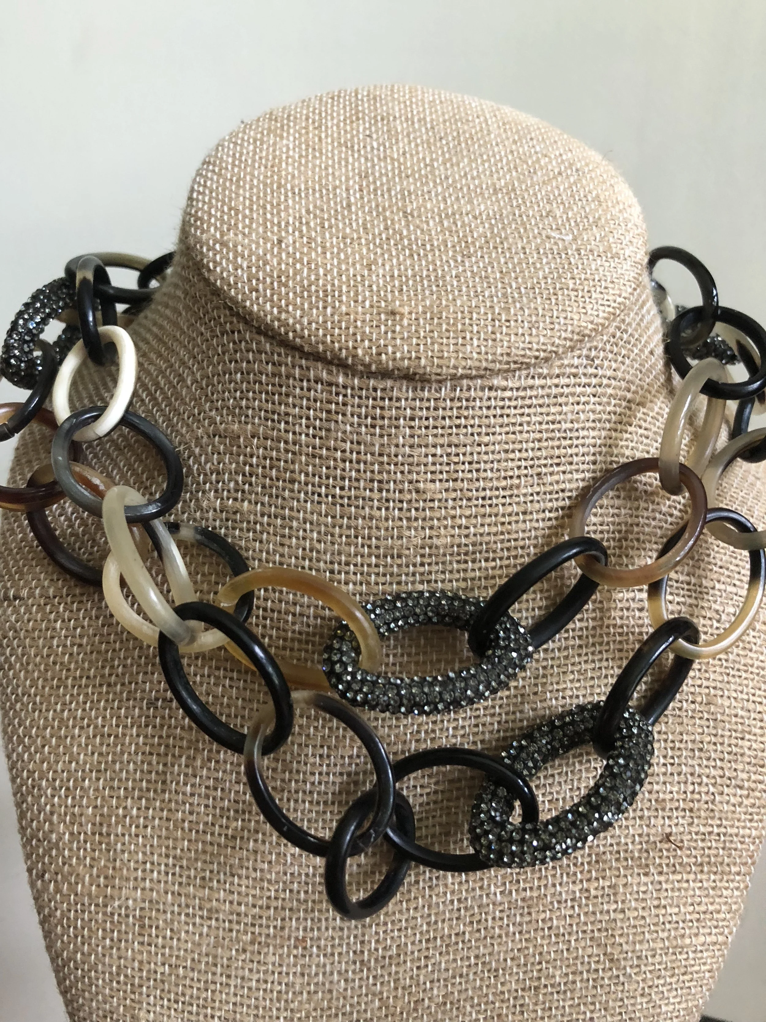 Black Horn necklace with pave crystal accents