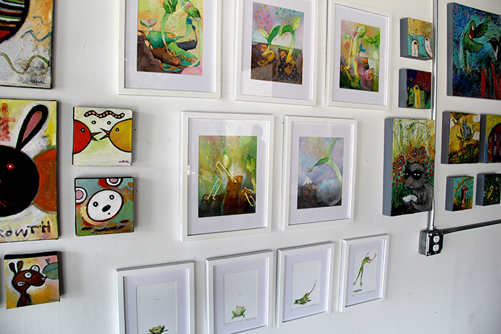 Jee's watercolor paintings flanked by Keith and Anna's. 