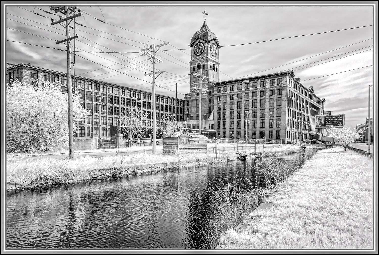 Clock Tower at the Canal-Lawrence, MA (infrared)