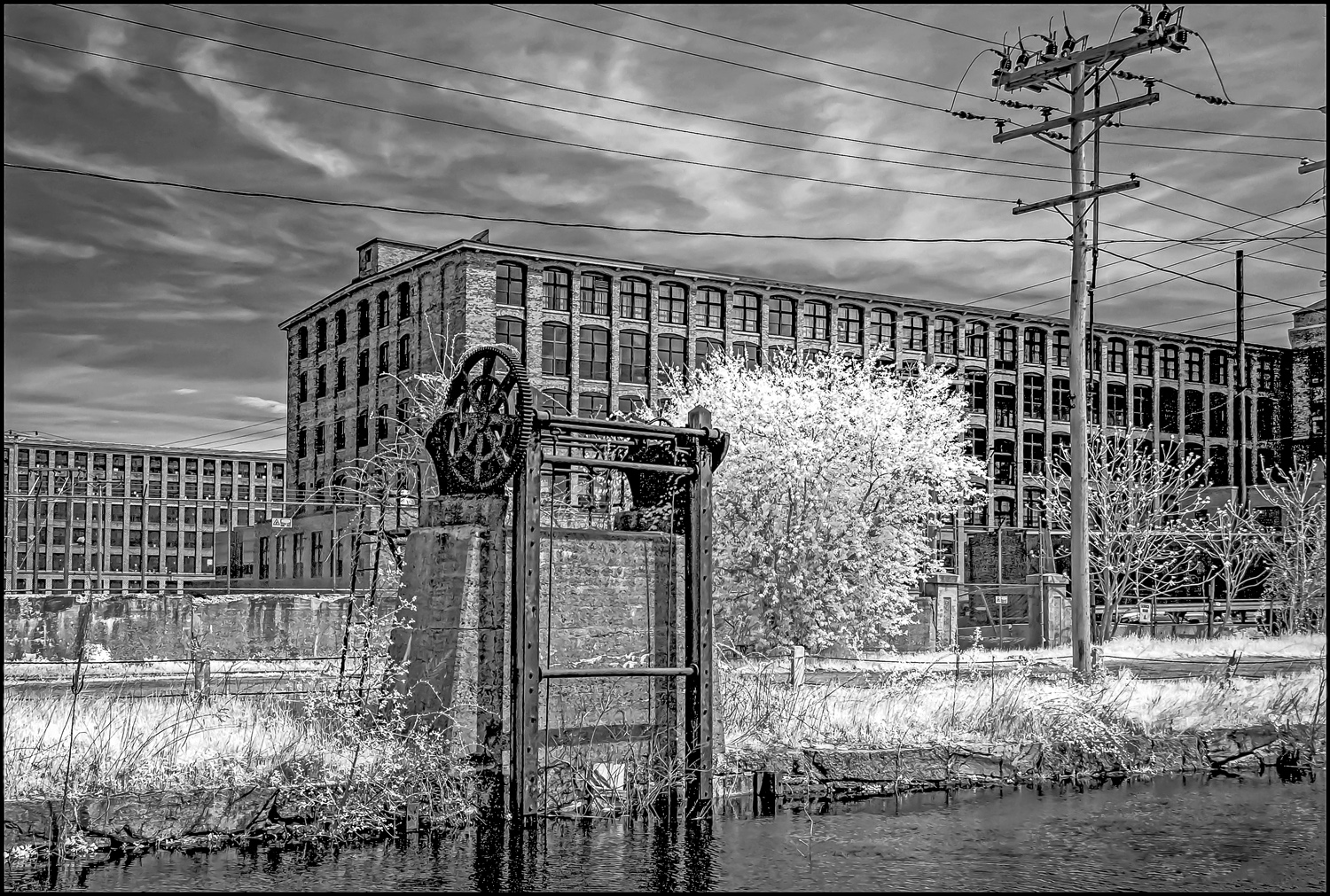 Locks on the Canal-Lawrence,MA (monochrome infrared)