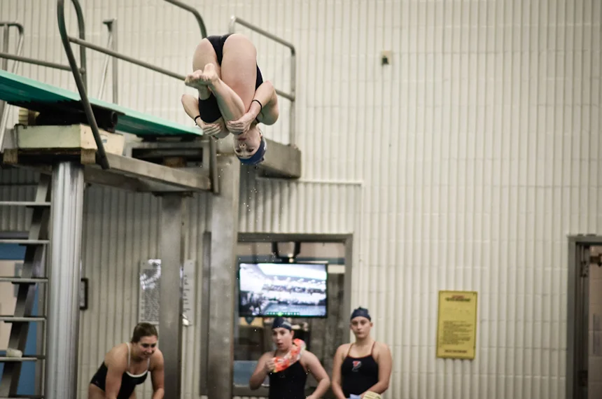 Columbia University's women's diving team competes against Pennsylvania State University at Uris Pool, Columbia University. 