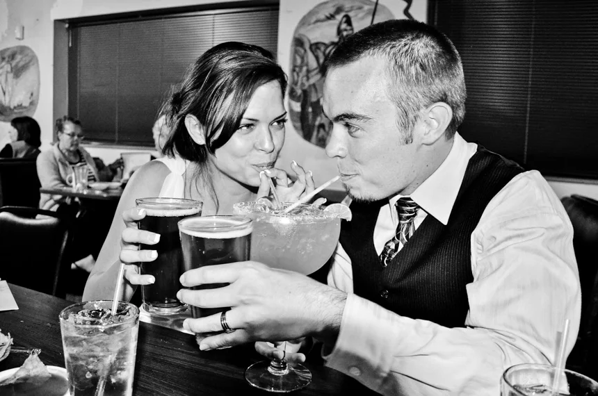 Aaron and Amanda Bufmack share their first drink as a married couple.