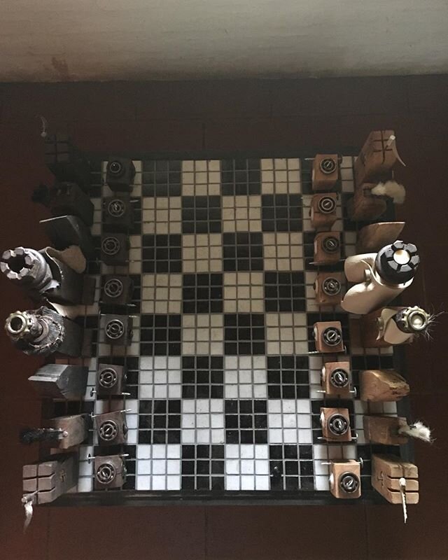 Chess game from recycled parts by Monica Perez, sculptor and painter from Uruguay