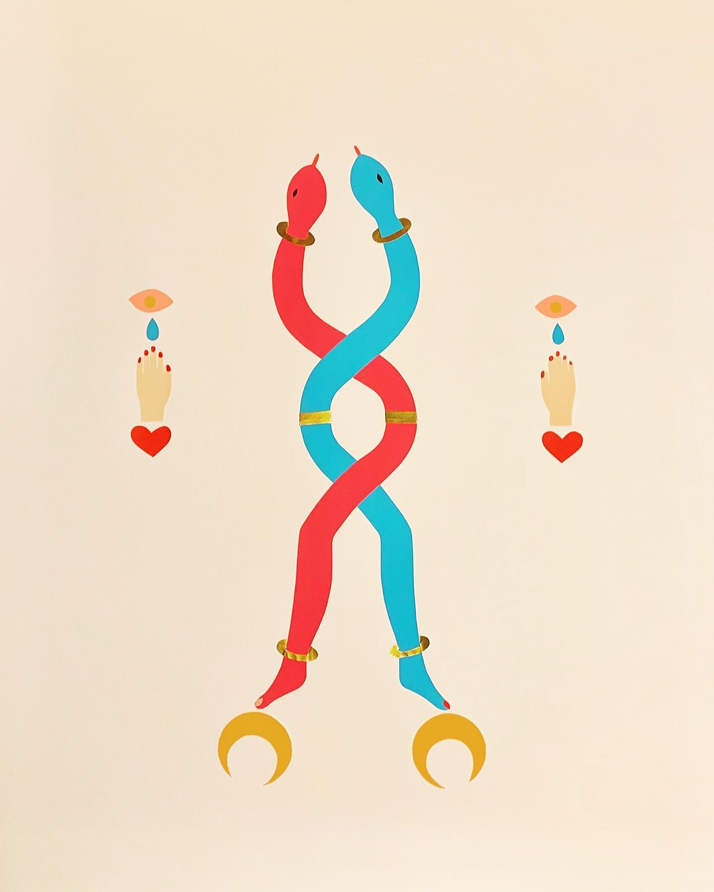 Twisted By The Fate Love ❤️ 🐍 👁 #artonpaper #worksonpaper #collageart #artforsalebyartist www.andreajanerenaud.com
