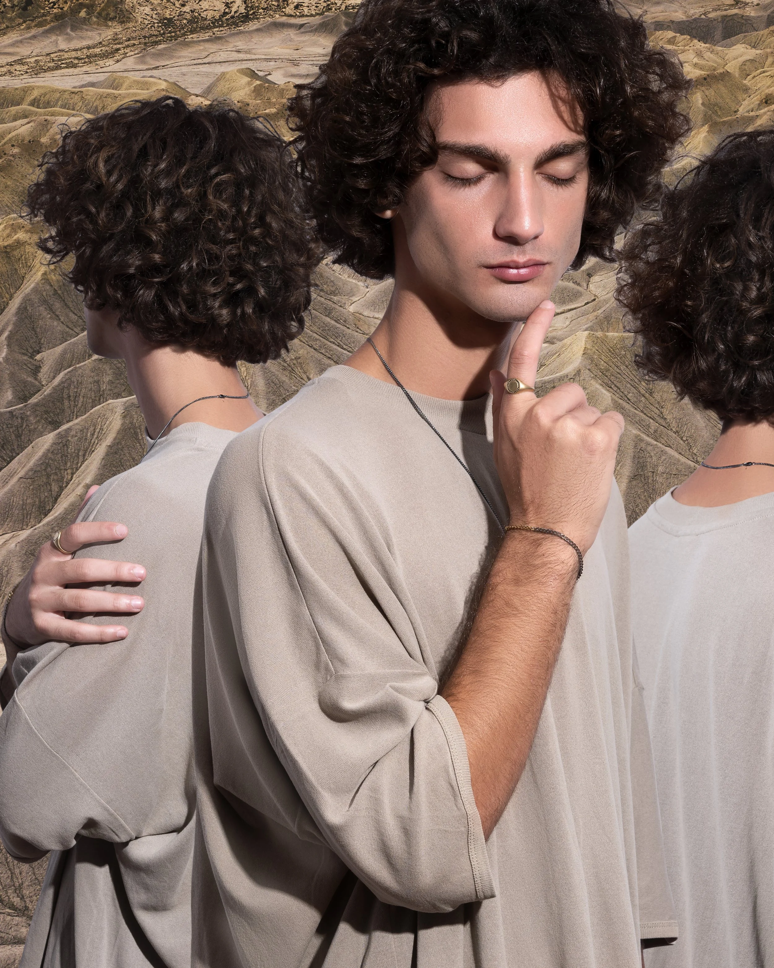 Group_3mm Cuban Chain Bracelet_Matte Oxidized_Polished Gold_Halo Ring_Black Diamond_model_studiomeetsnature_01.jpg