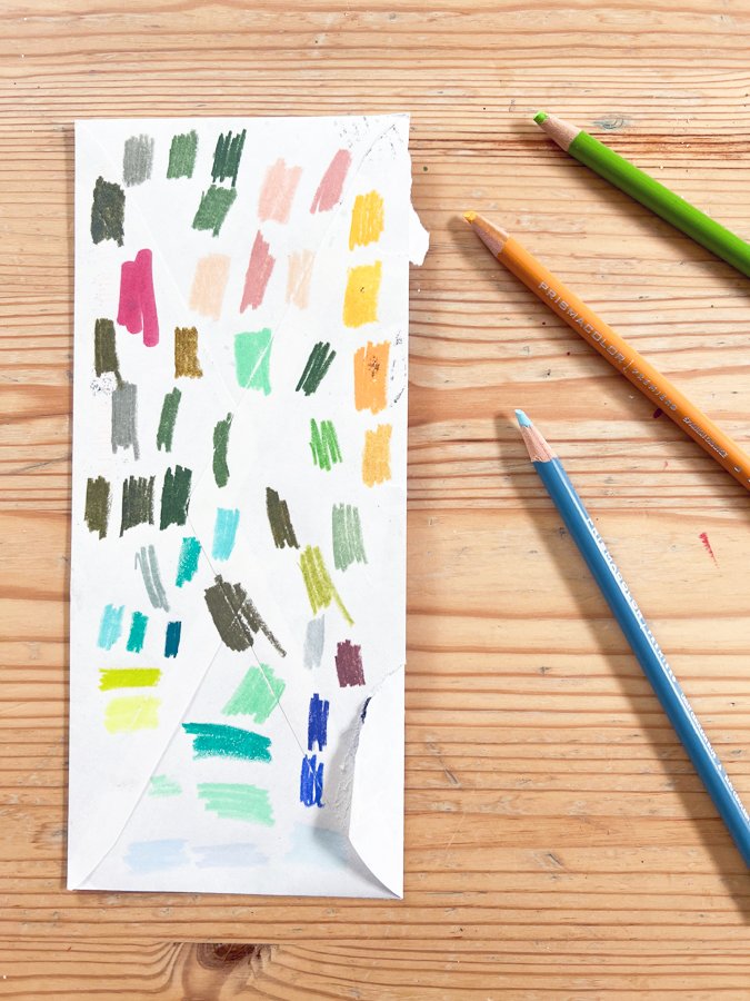 Testing colors on the back of an envelope