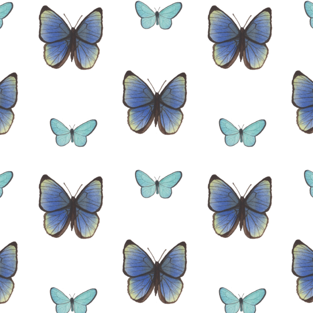 Watercolor Blue Butterflies Fabric Design