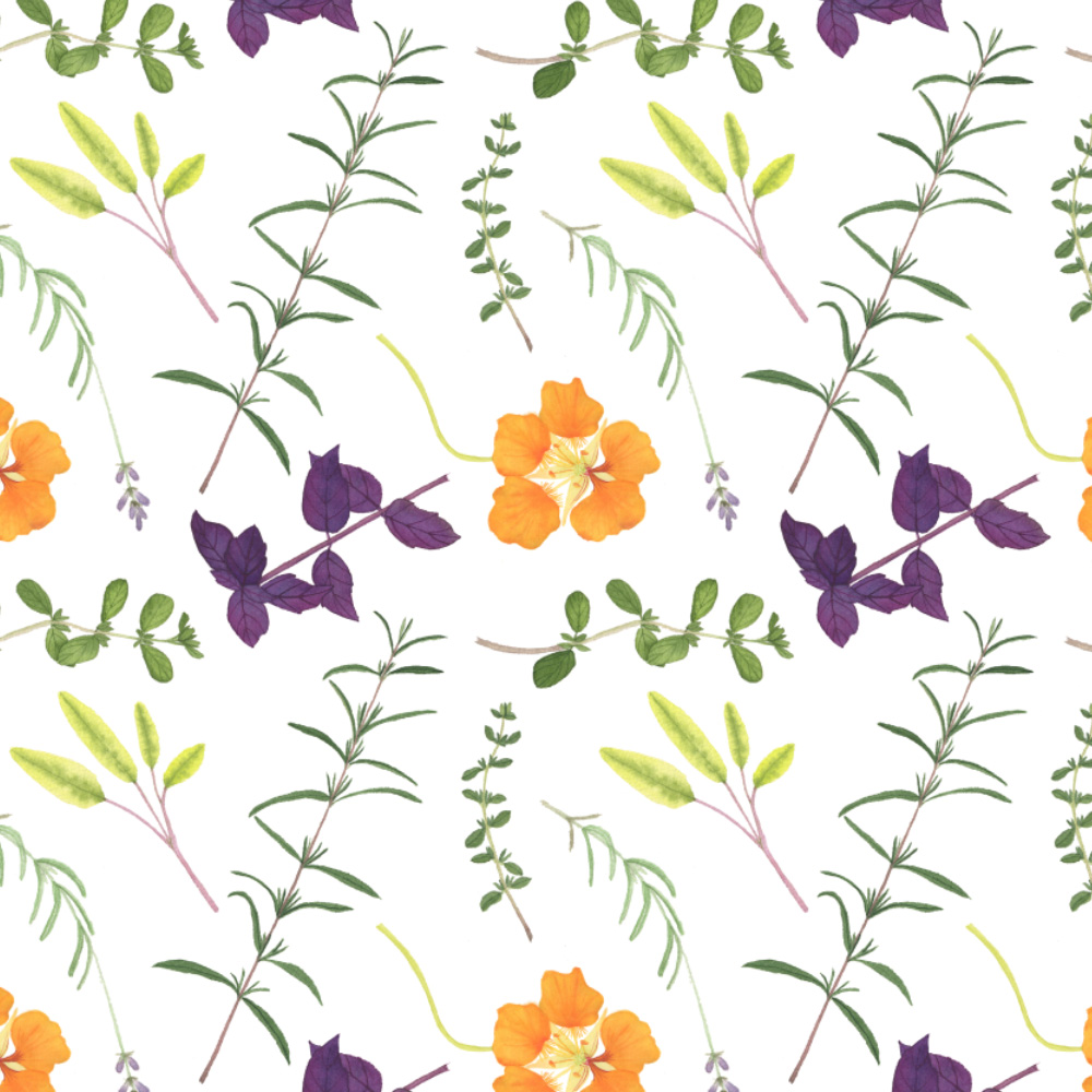 Watercolor Herb Garden Fabric Design