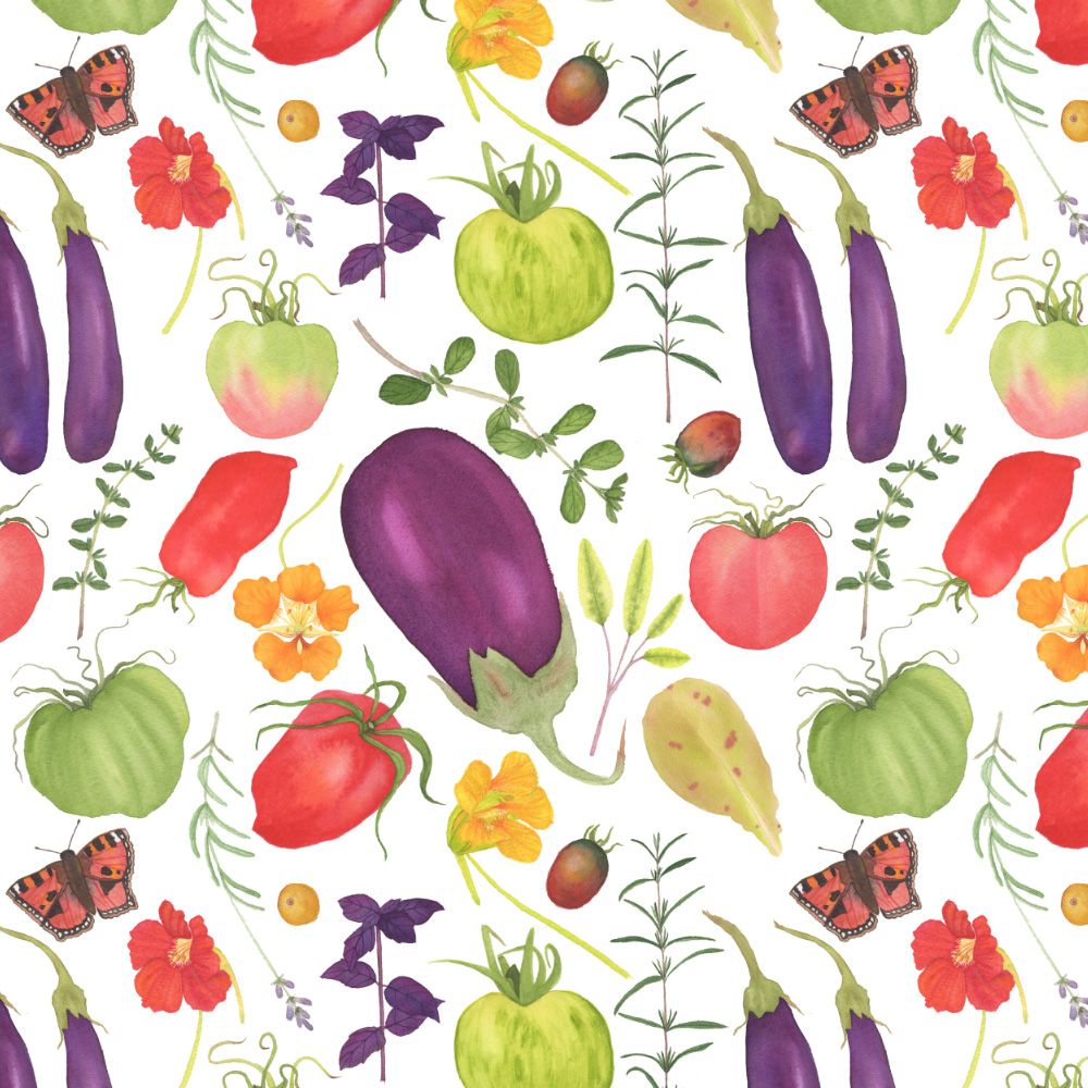 Watercolor Vegetable Garden Fabric Design