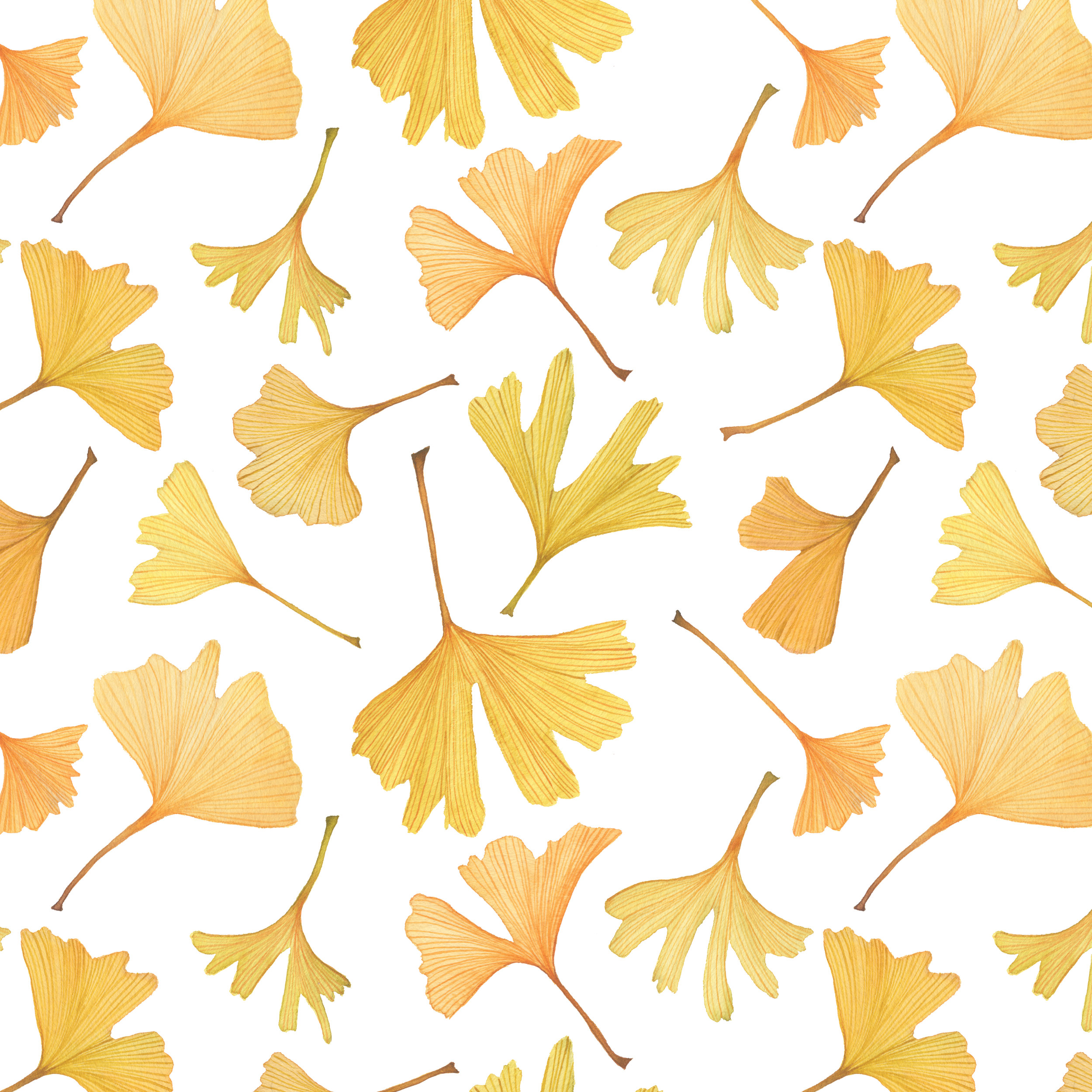 Watercolor Gingko Leaves Fabric Design by Anne Butera