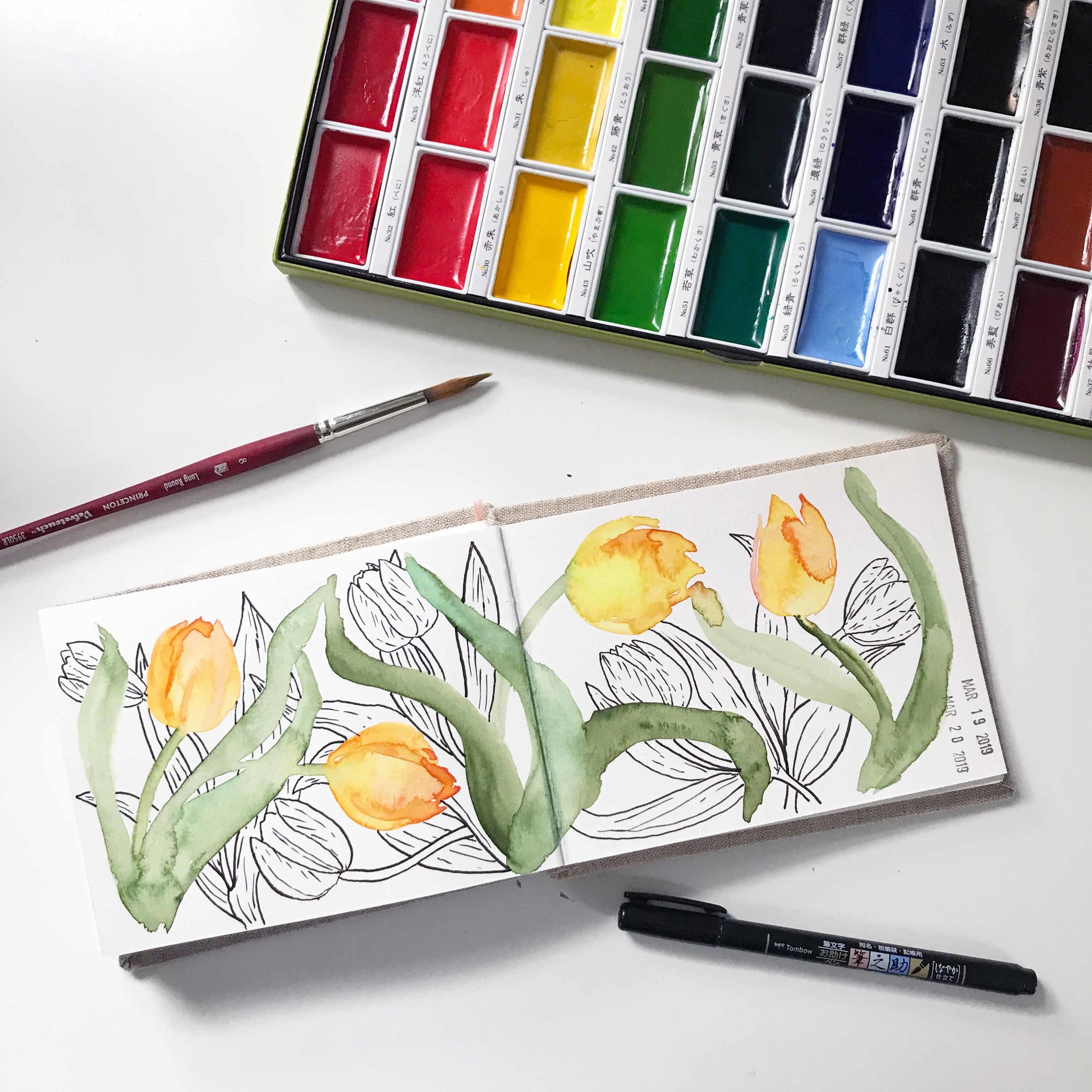 Tulips in Watercolor and Pen in Anne Butera's Sketchbook