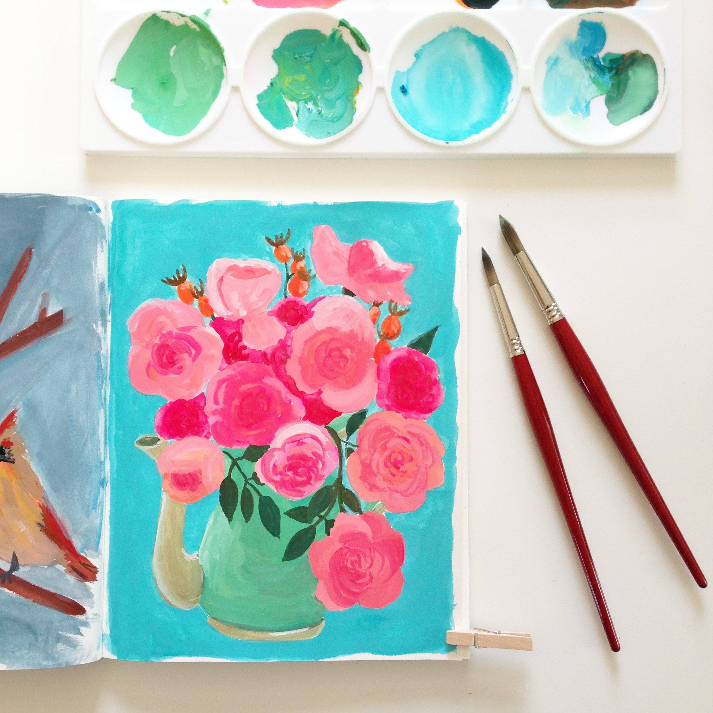 Gouache Roses in Anne Butera's Sketchbook