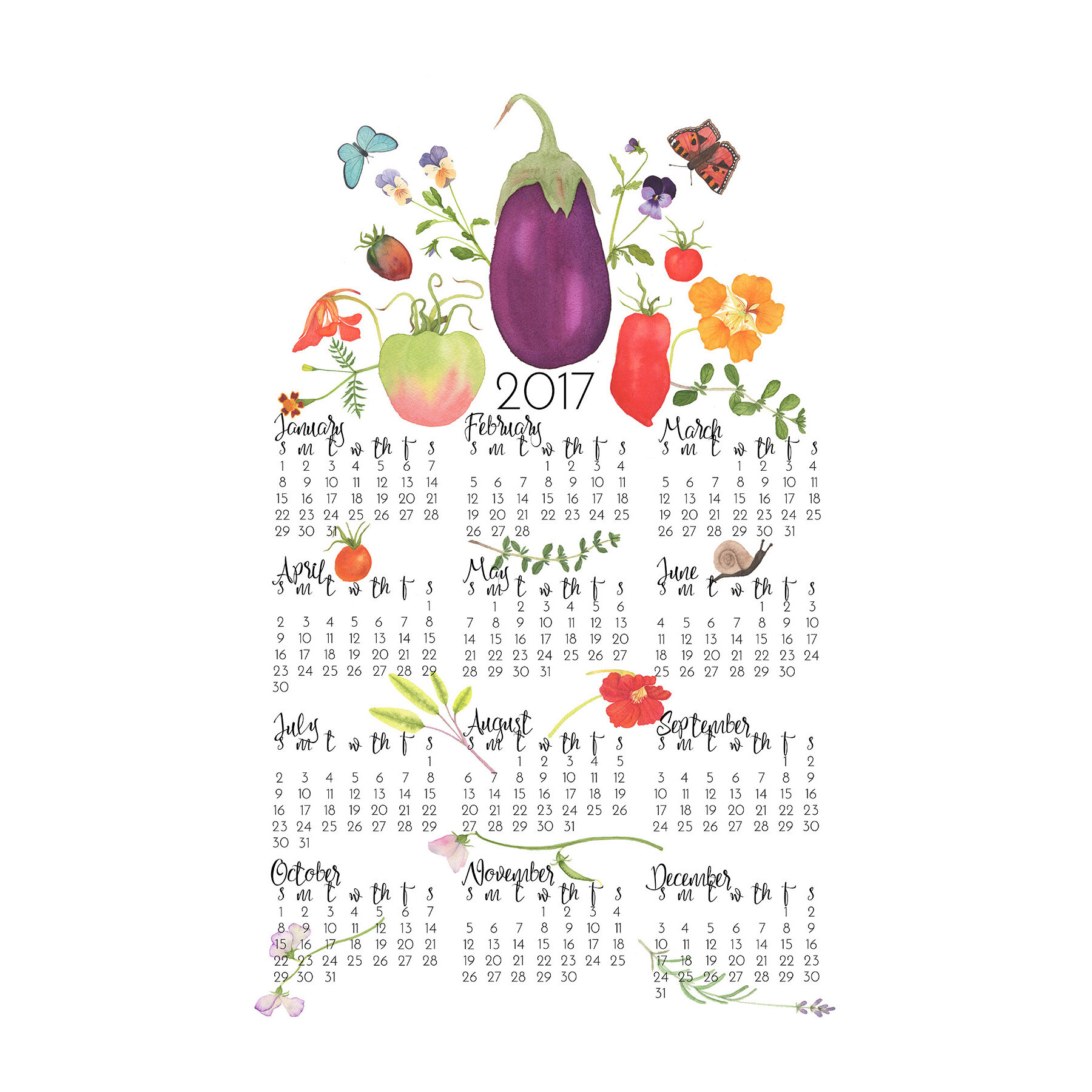 2017 Tea Towel Calendar -- In the Kitchen Garden by Anne Butera