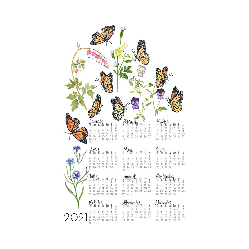 2021 Tea Towel Calendar Monarchs in the Garden