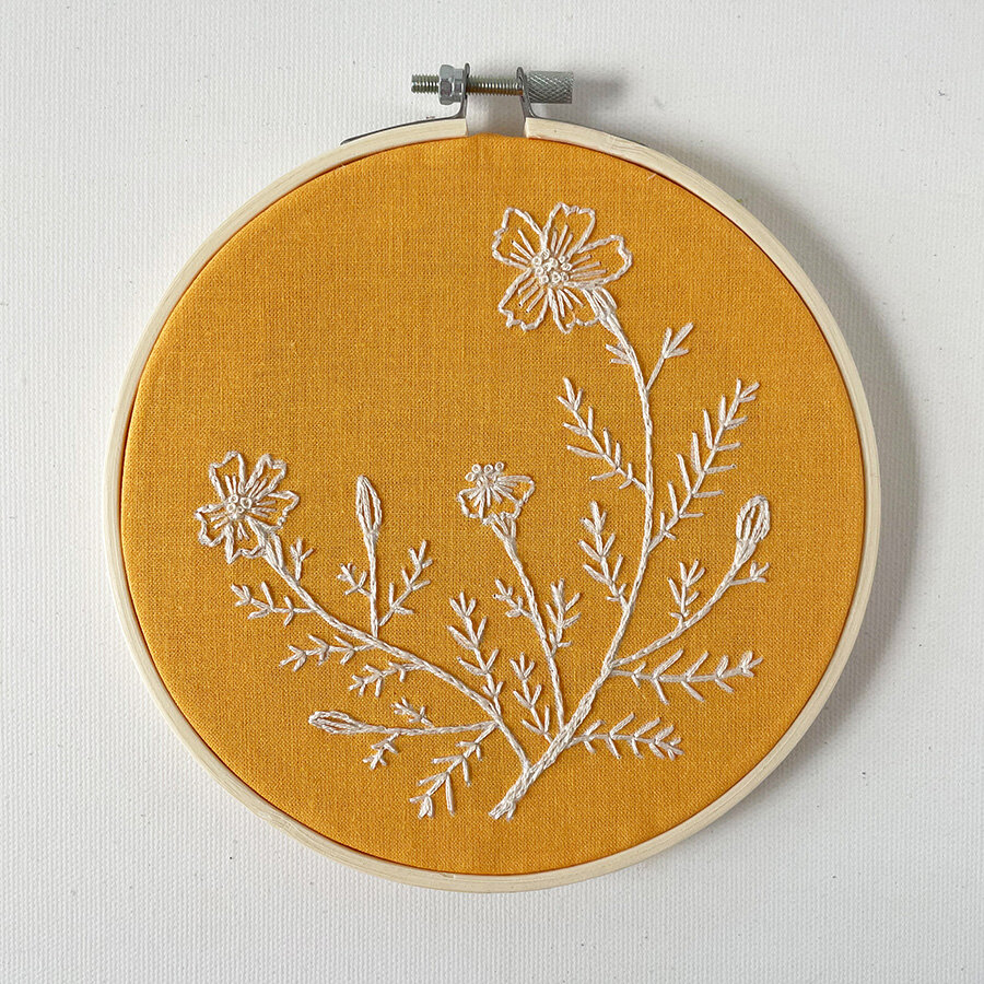 white on orange marigolds botanical embroidery kit — My Giant