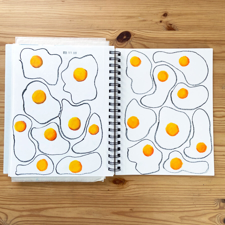  A fun sketchbook page of eggs in crayon. 