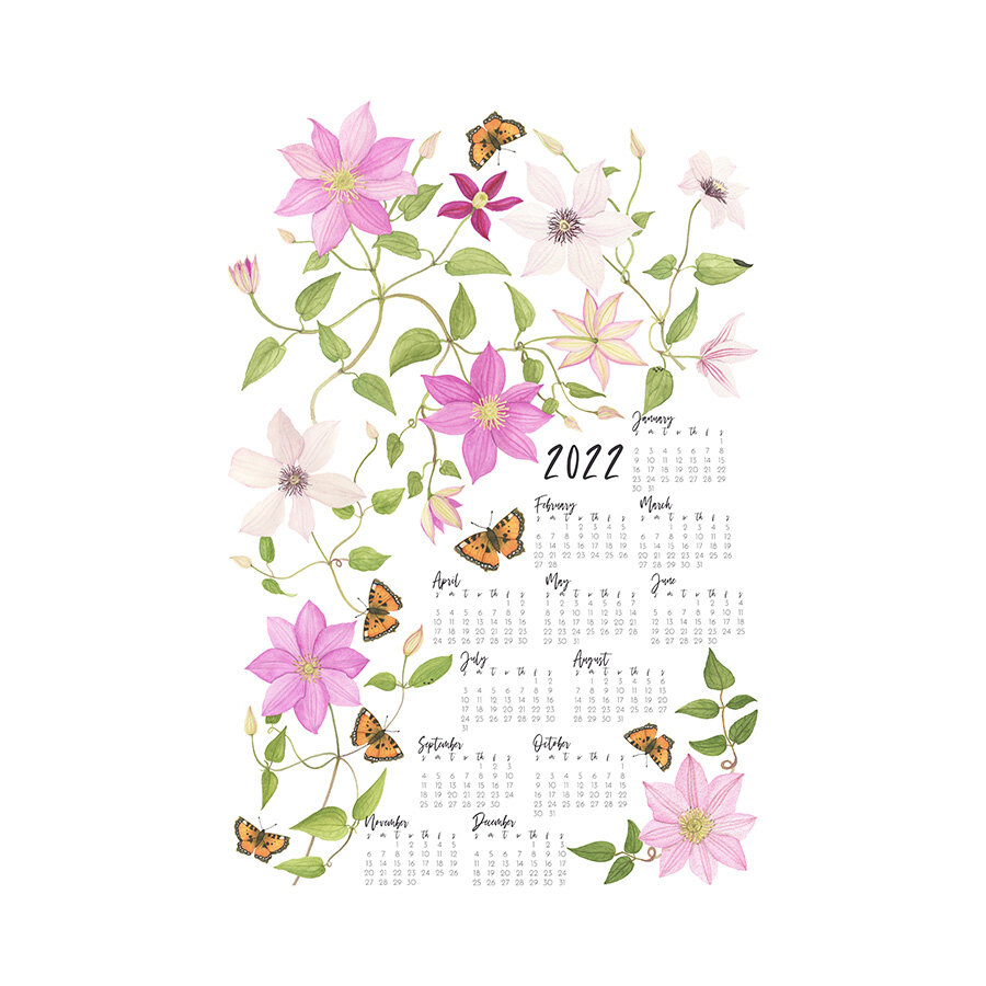 Clematis Garden 2022 Tea Towel Calendar