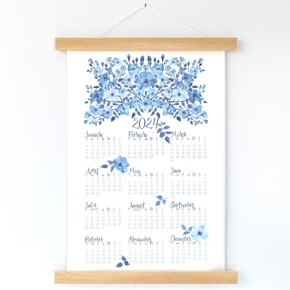 2024 Blue Roses Tea Towel Calendar