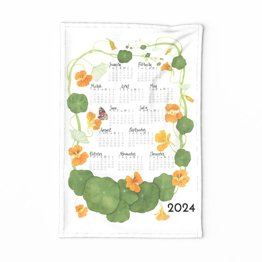 2024 Watercolor Nasturtiums Tea Towel Calendar