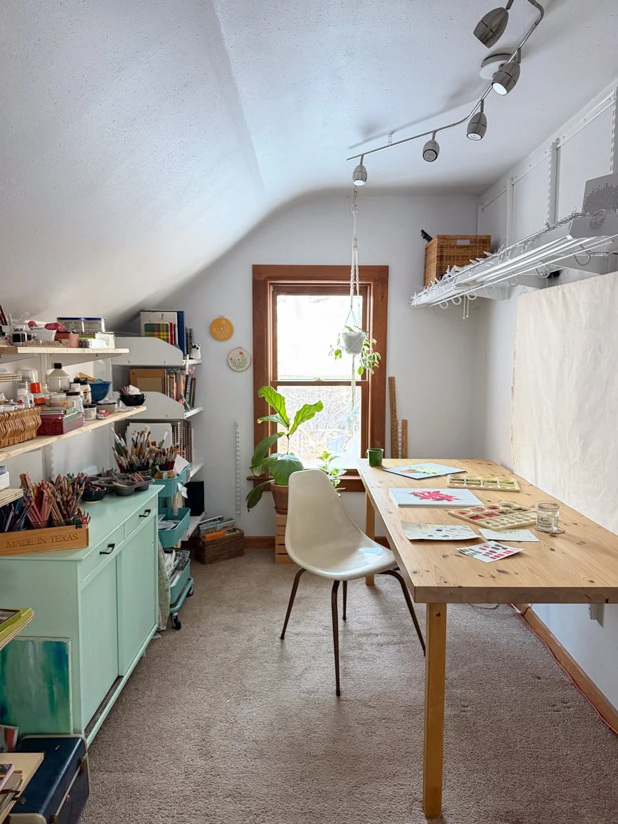 A closet repurposed into an art studio