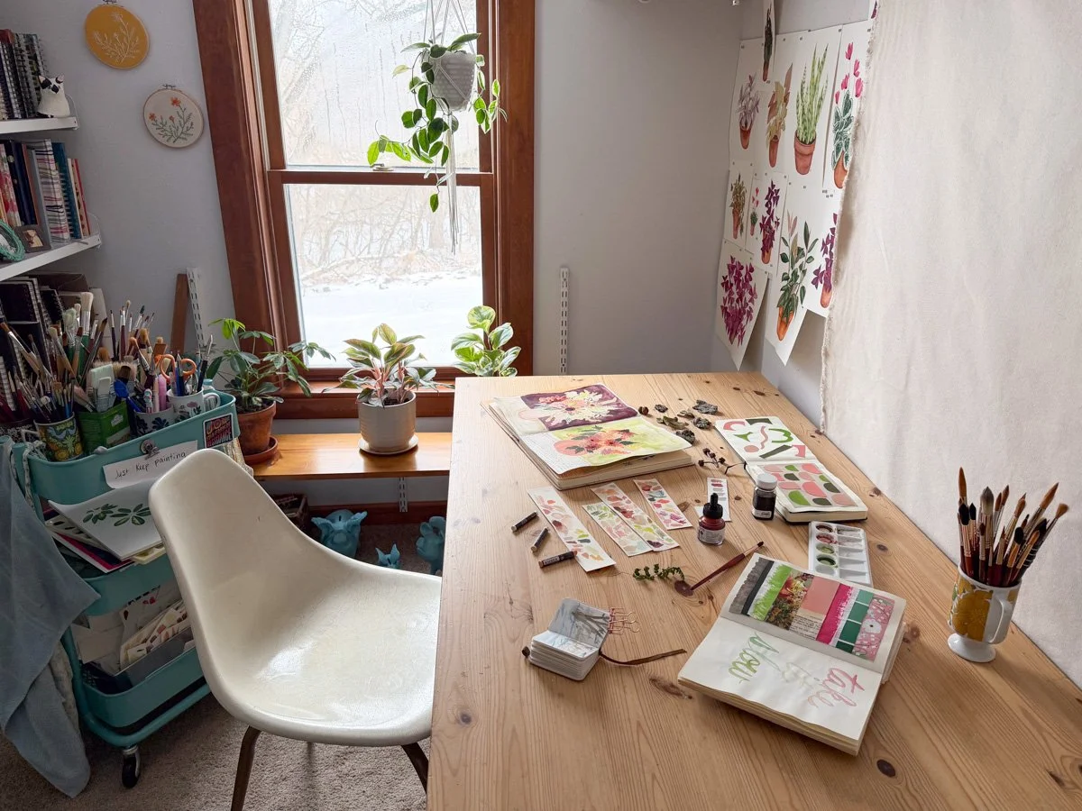 Artist Anne Butera's studio filled with inspiration, art supplies and art in progress