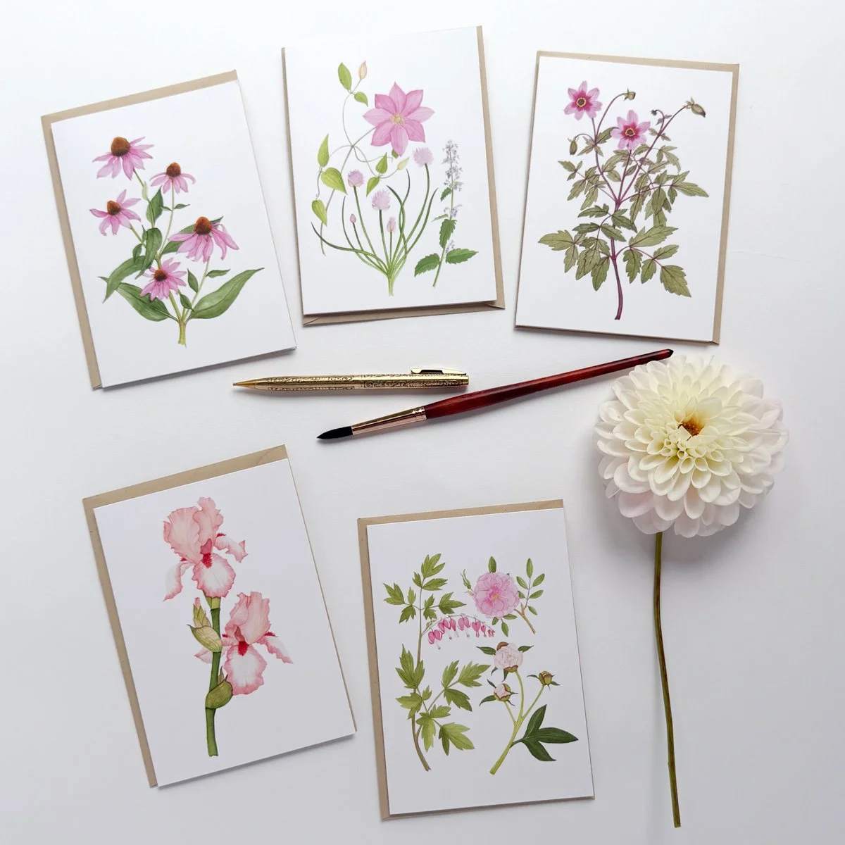 Pink and Peach Garden Flowers Notecard Set.jpg