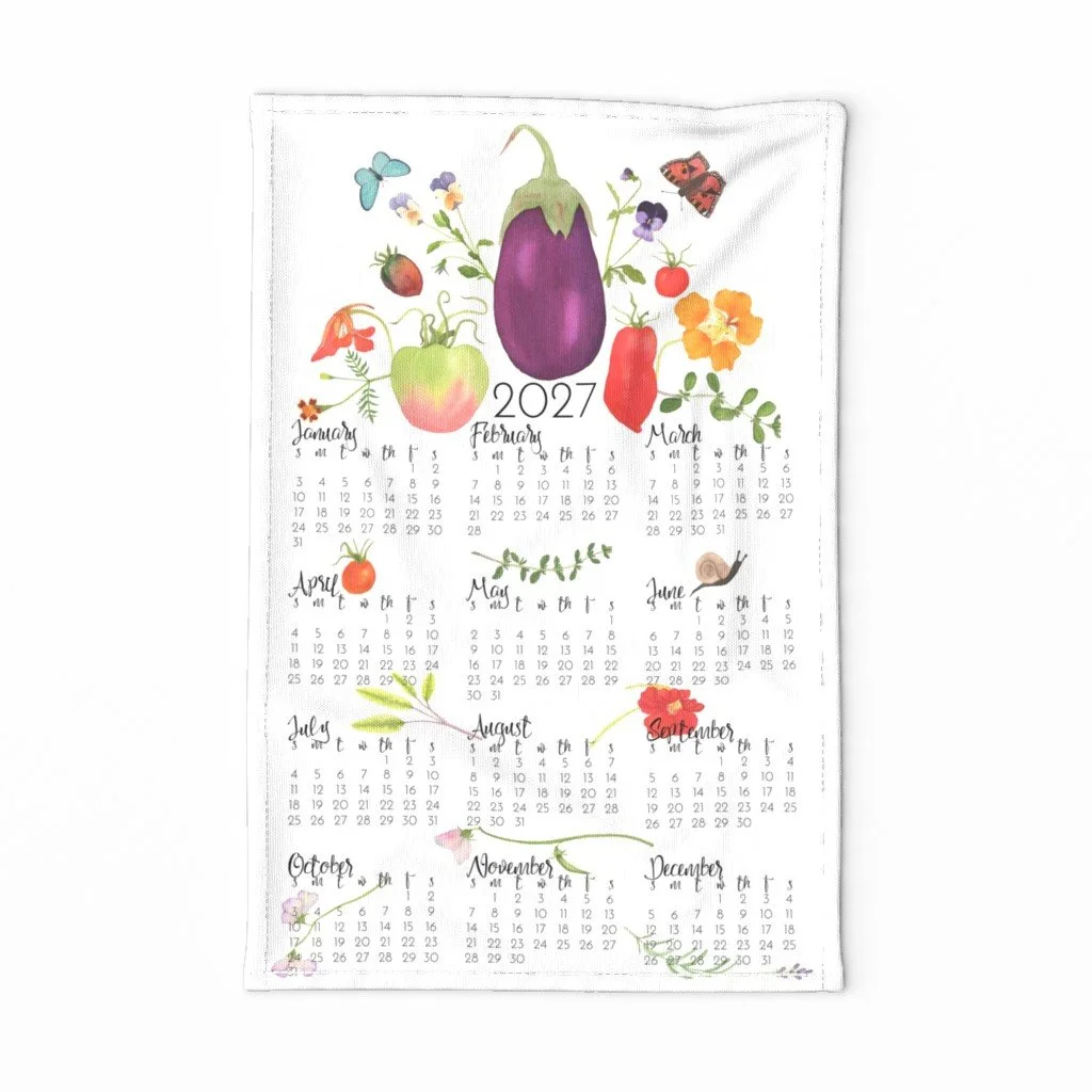Anne Butera's Watercolor Kitchen Garden Tea Towel Calendar for 2027