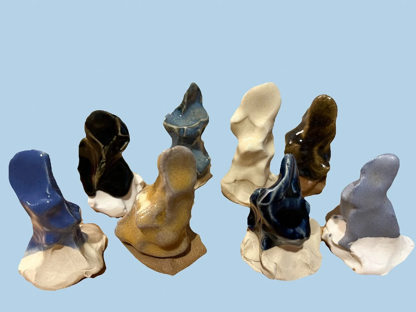 Some of the tests out of the kiln. Don’t mind these. Others looked not great. More refinement 🧐 
#glazes #glazetests #cone6 #australianceramics