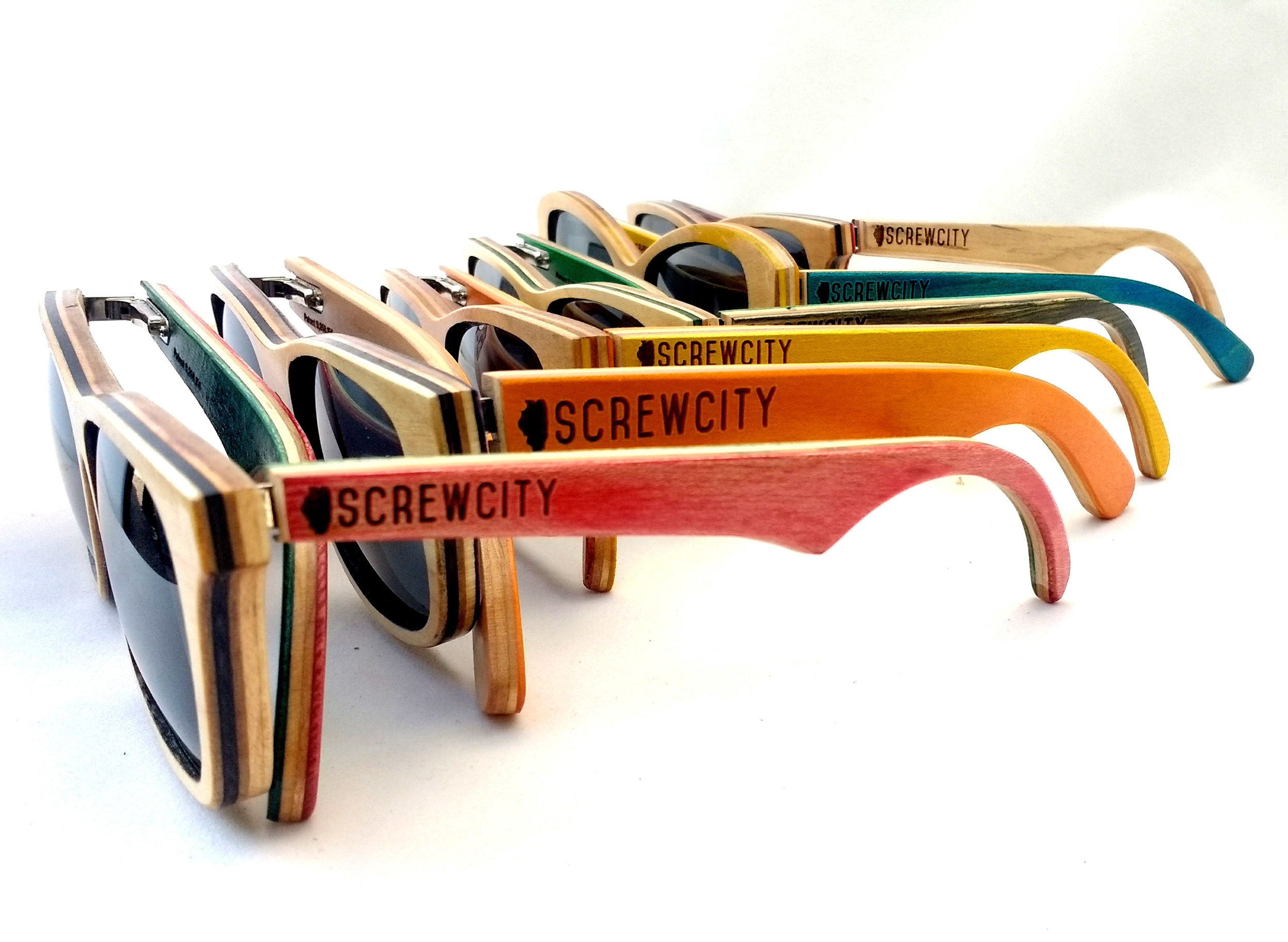 Rainbow of Screw City SK8Glasses™ with logos