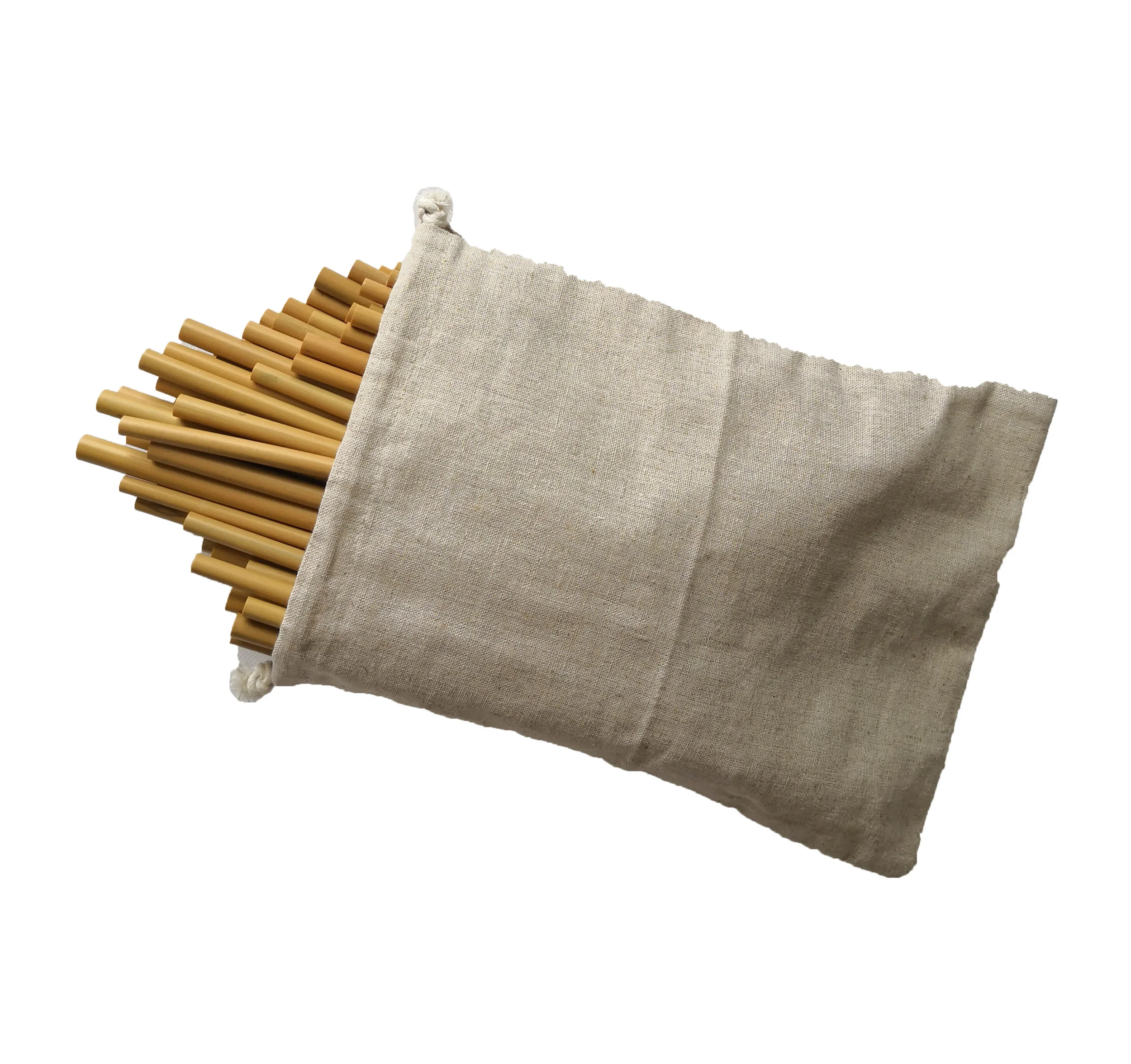 100 Yellow Bamboo Straws &amp; 10 Brushes in a Linen Bag