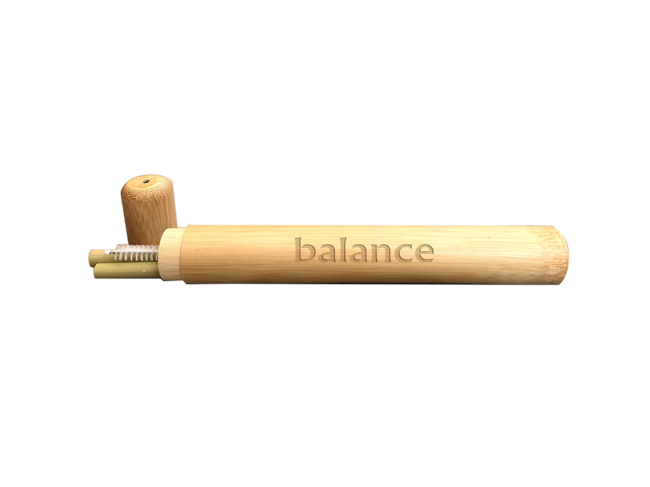 2 Yellow Bamboo Straws &amp; 1 Brush in a Bamboo Tube