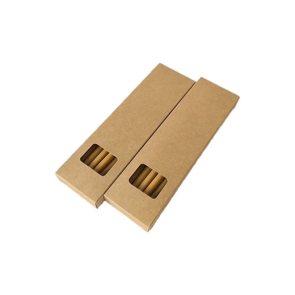 12 Yellow Bamboo Straws &amp; 2 Brushes in Box