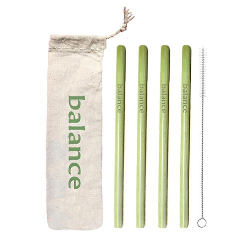 4 Green Bamboo Straws, 1 Brush &amp; 1 Bag