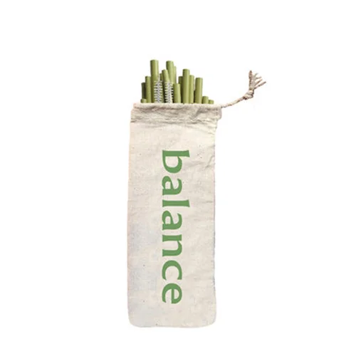 12 Green Bamboo Straws &amp; 2 Brushes in Bag