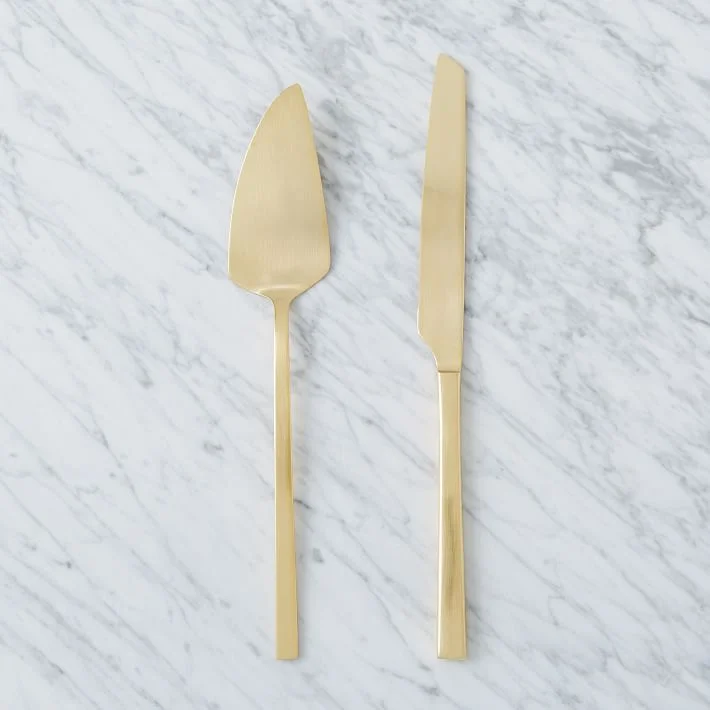 Modern Gold Cake Knife & Server Set
