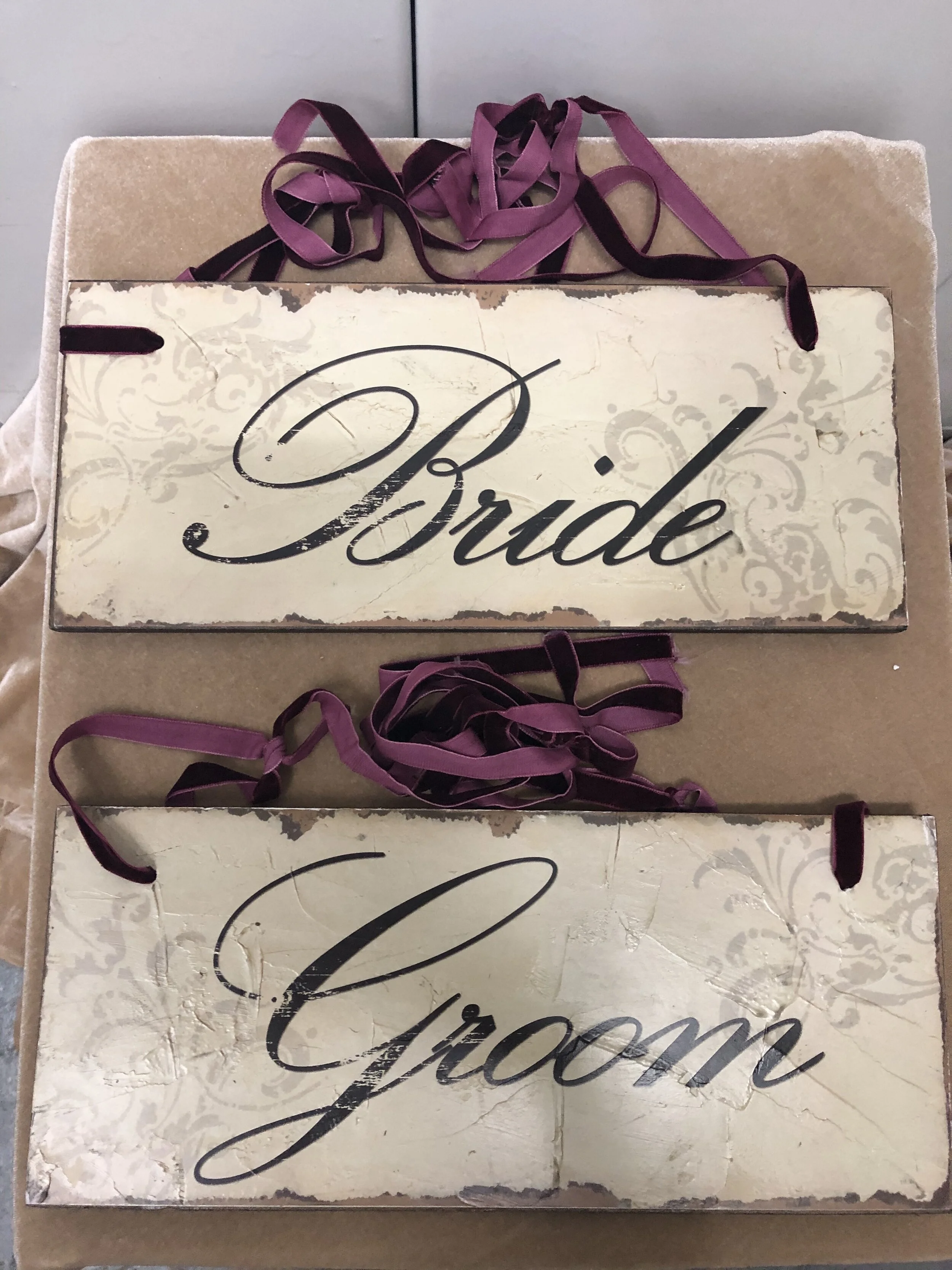 Bride & Groom White Wooden Signs