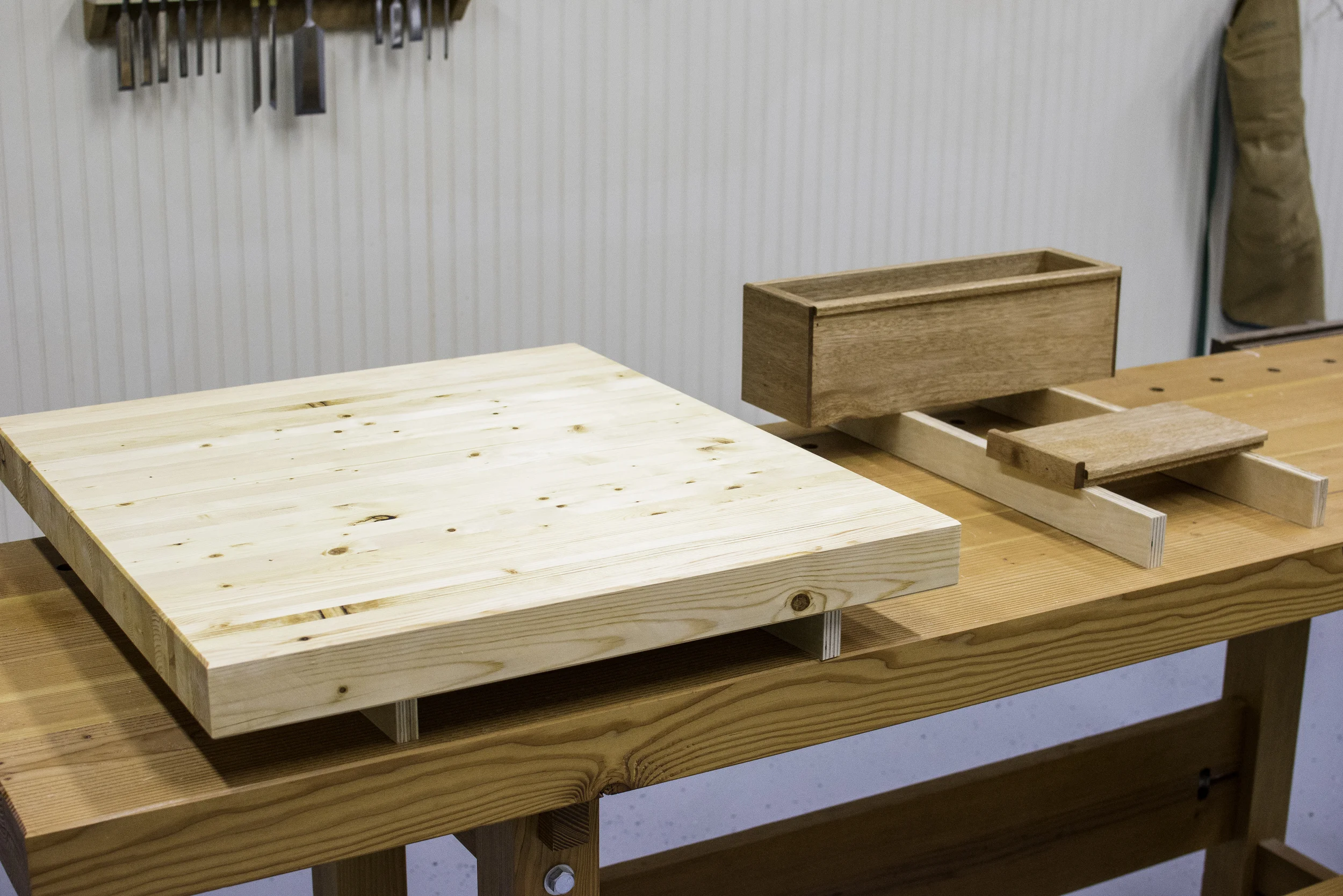 Wood top and tool trays after one coat of Tried and True