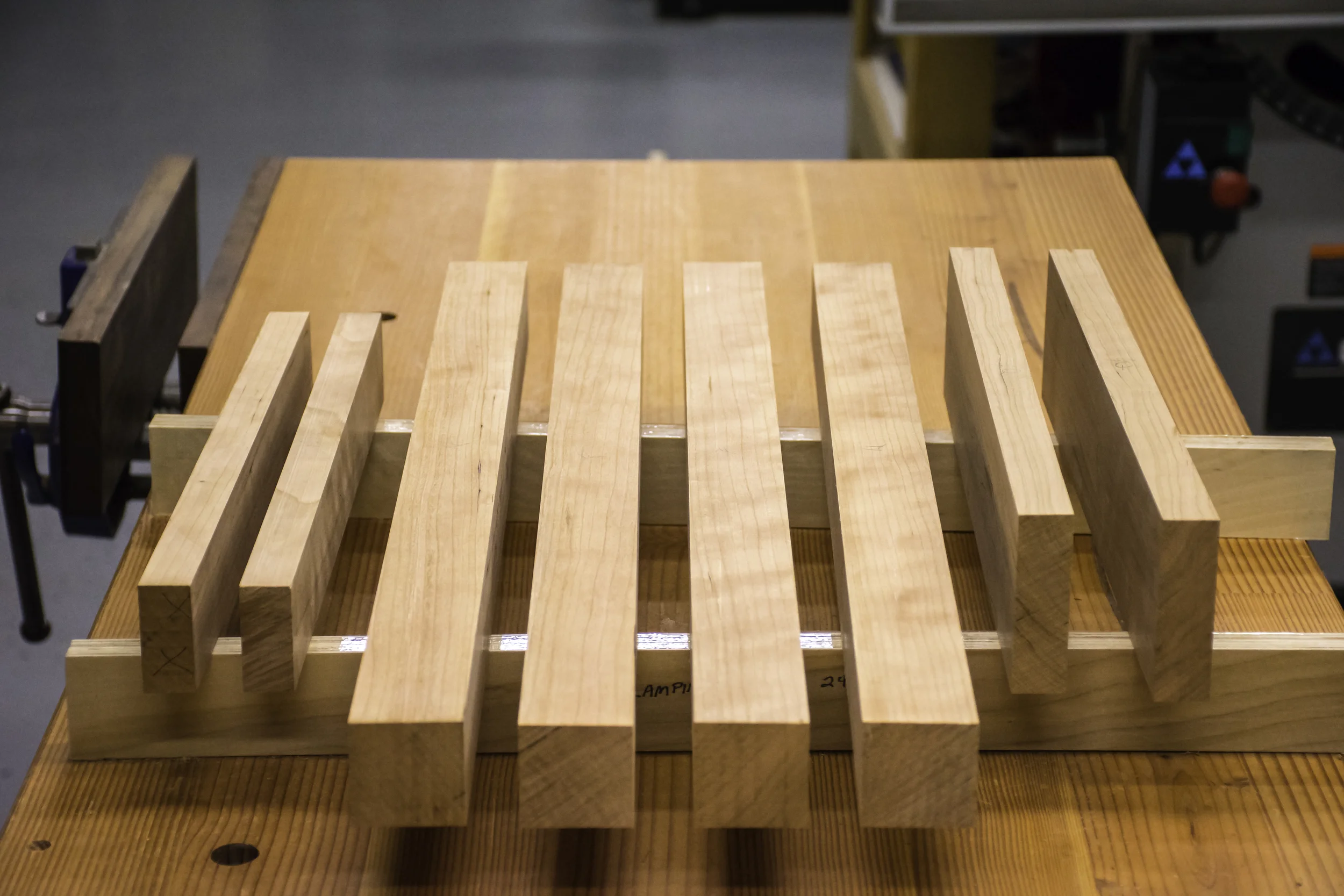 All the parts for the table base are rough milled and left to rest for several days before milling to final size.