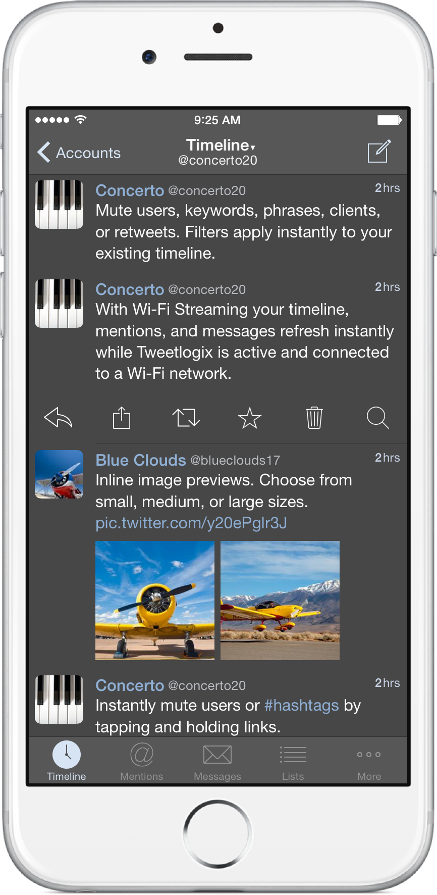  Swipe any tweet for actions 