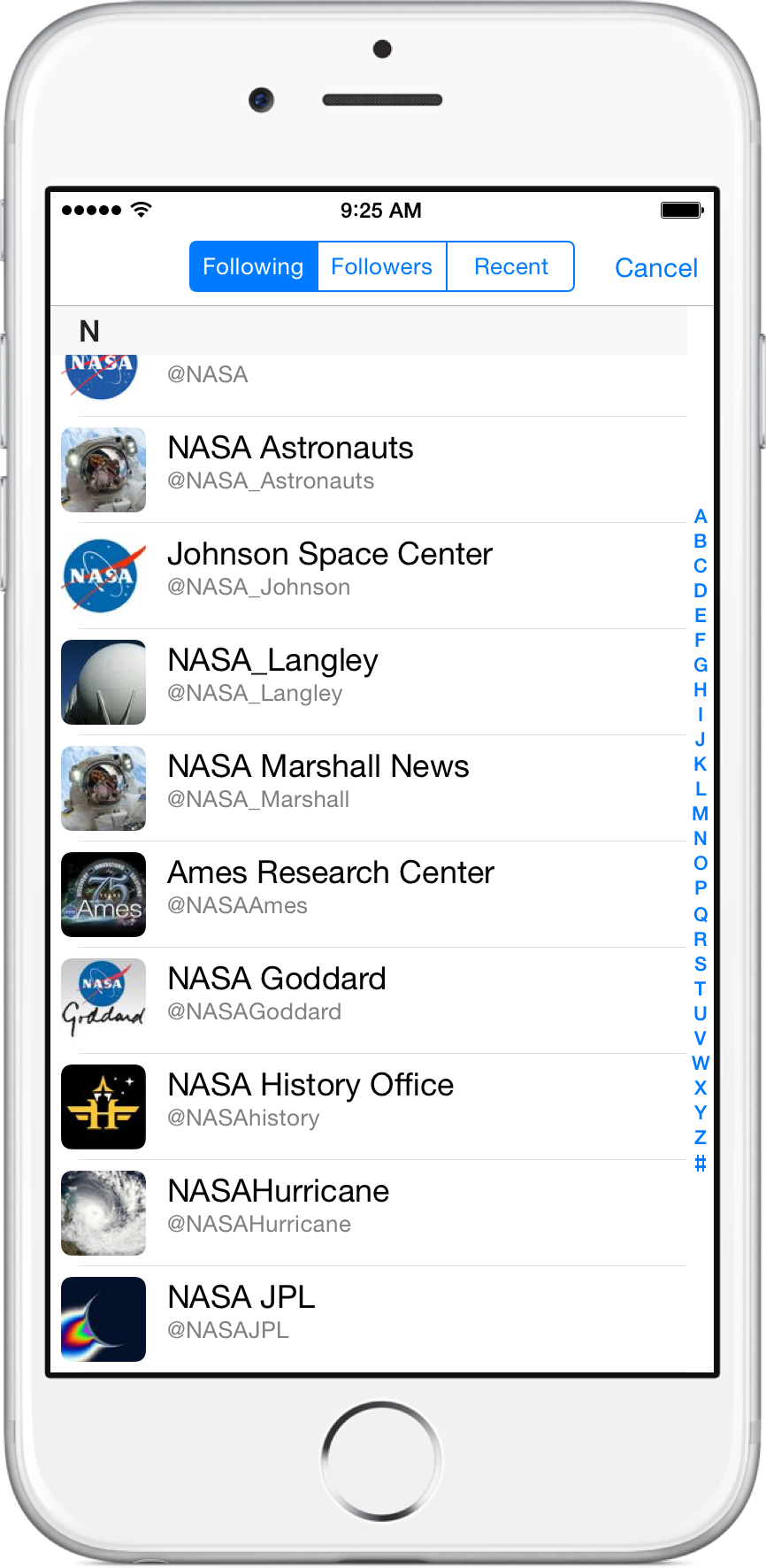  Alphabetical contacts 