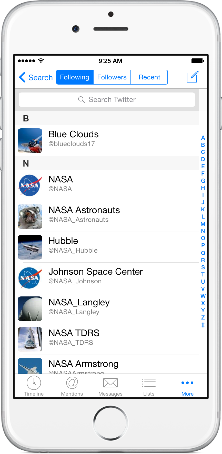 Alphabetical contacts