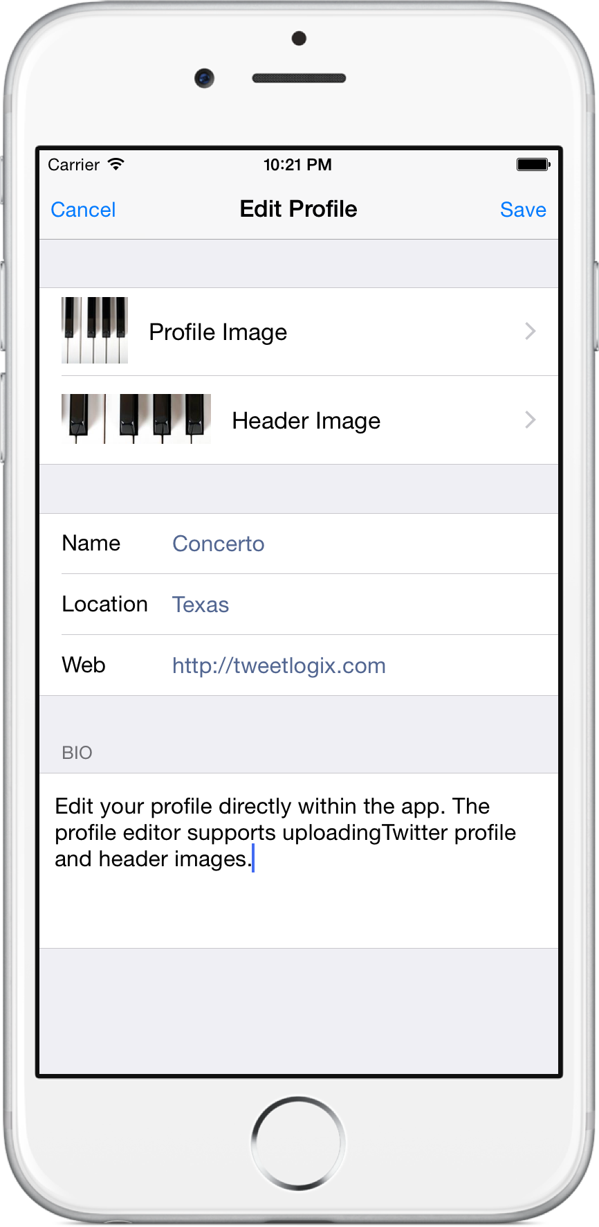  Edit profiles, upload profile and header images 