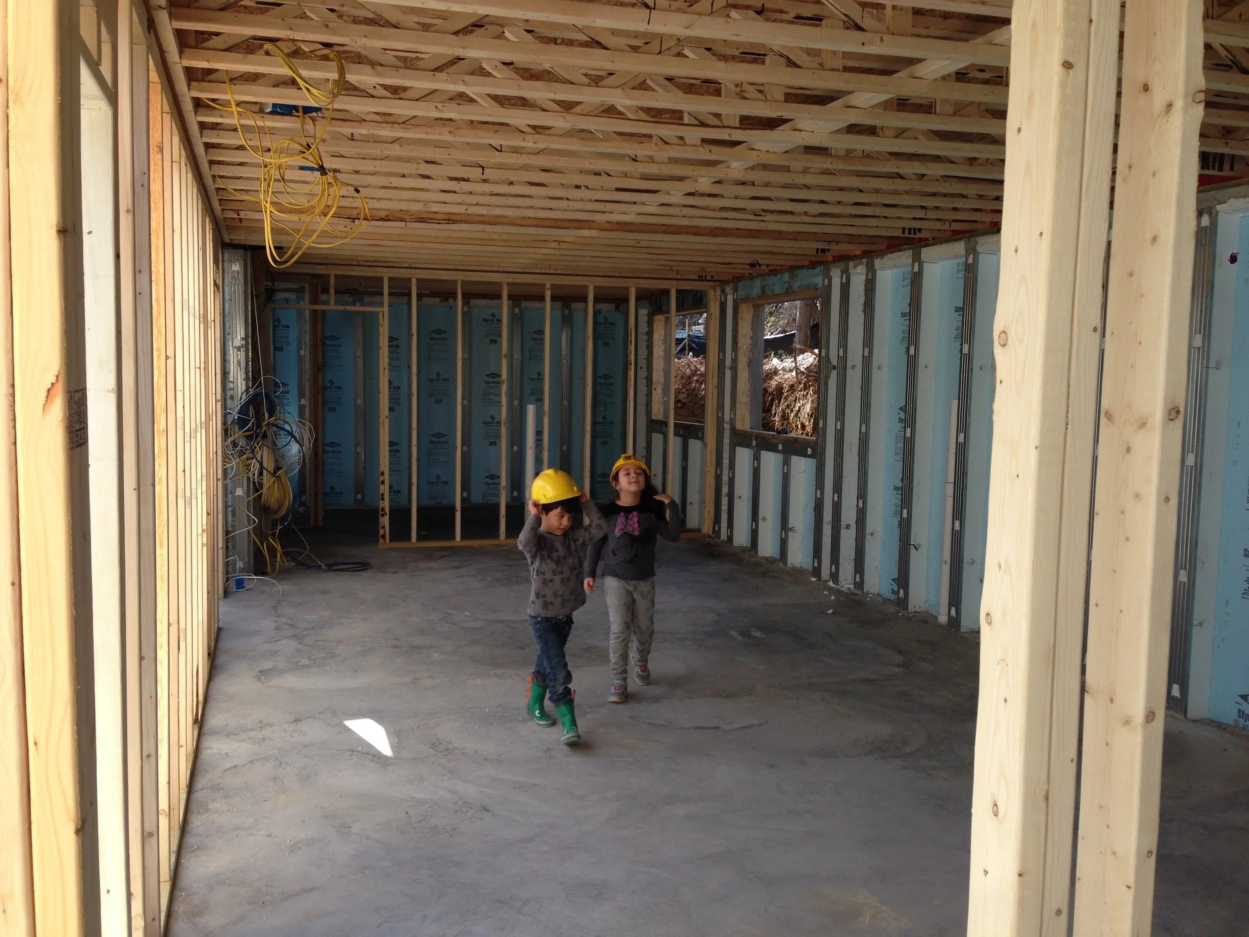 9:40 - The kids play in the basement with the first unit installed.