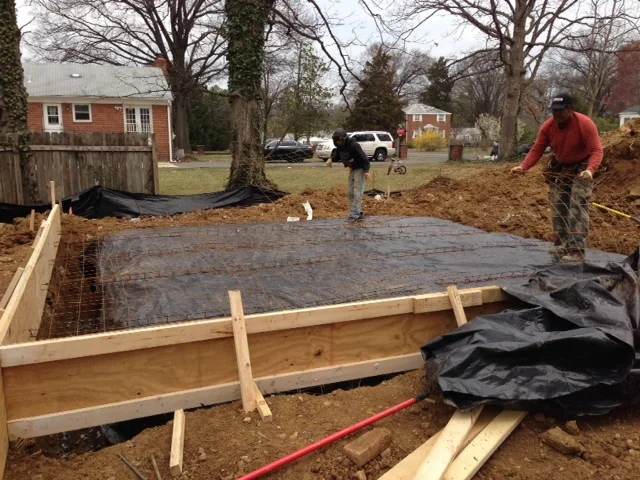 Wire mesh being placed for the slab. The footing around the slab is 2' deeper due to the soils conditions. We will have one strong garage slab!